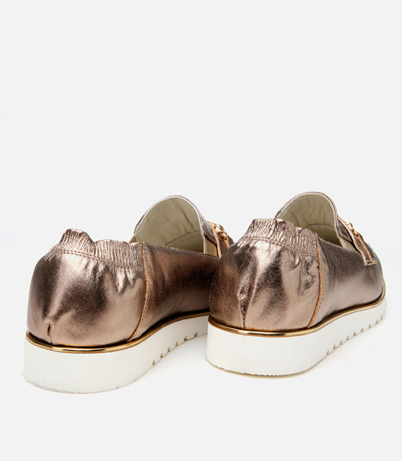 Kadın Deri Bronz Lastik Detaylı Tokalı Günlük Loafer