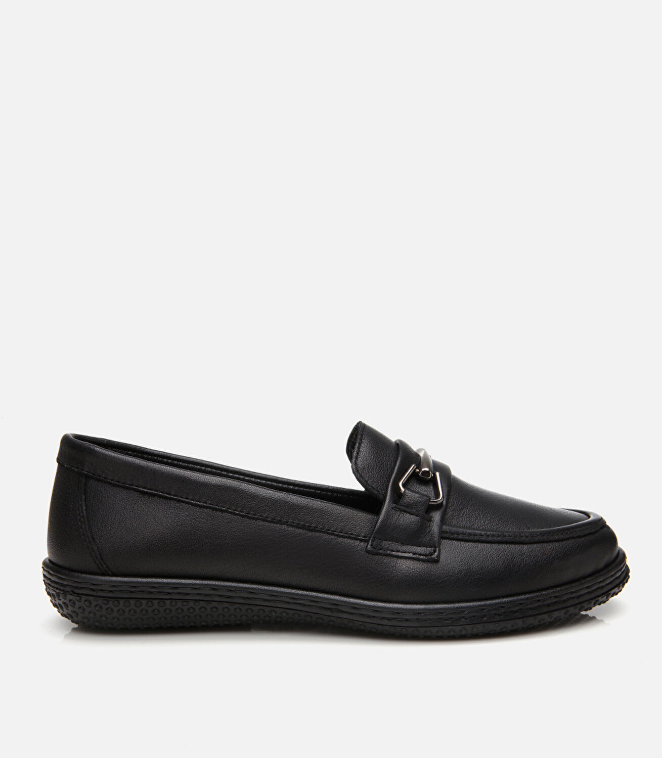Kadın Deri Siyah Tokalı Günlük Loafer
