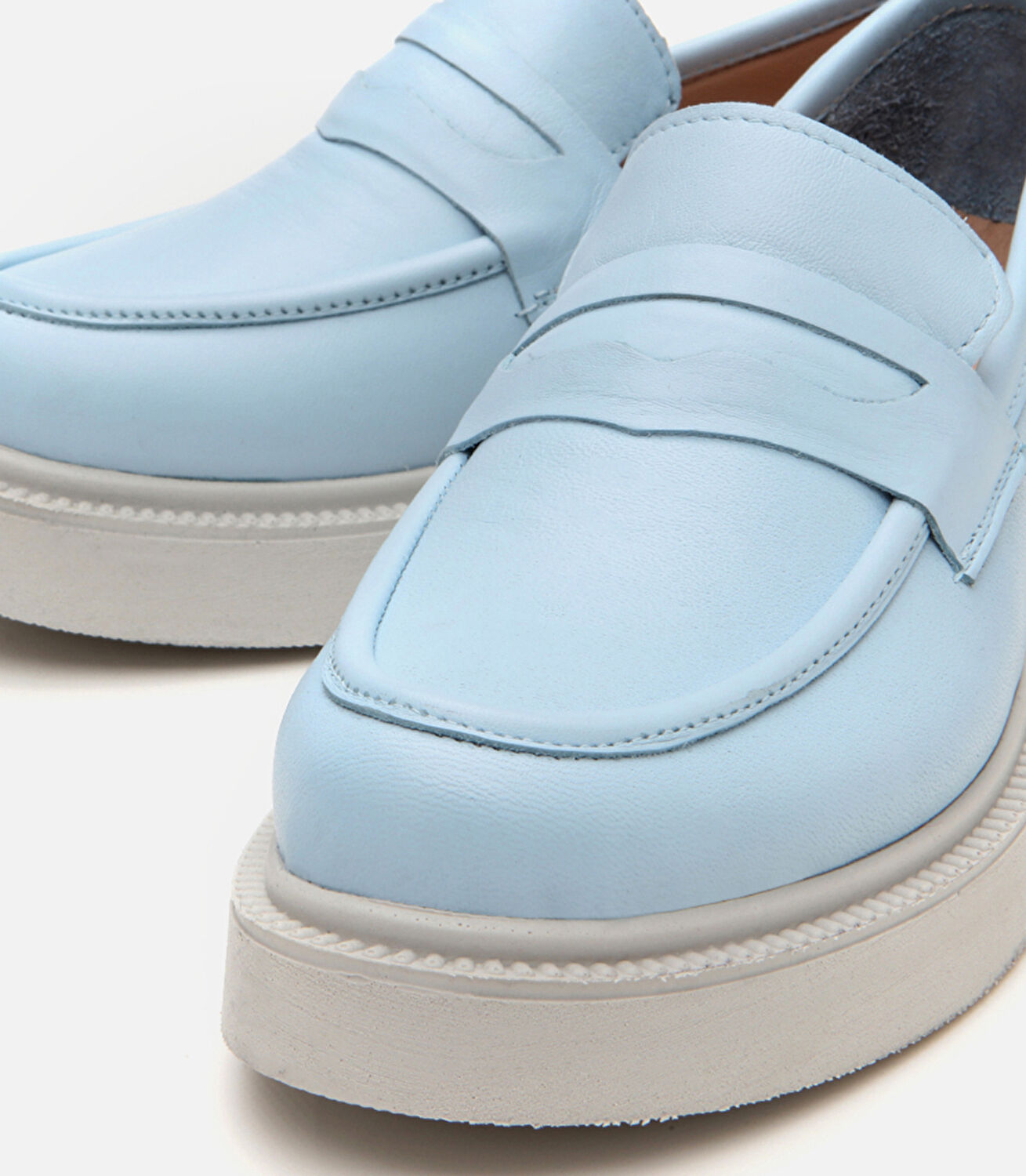 Kadın Deri Mavi Kalın Tabanlı Klasik Loafer