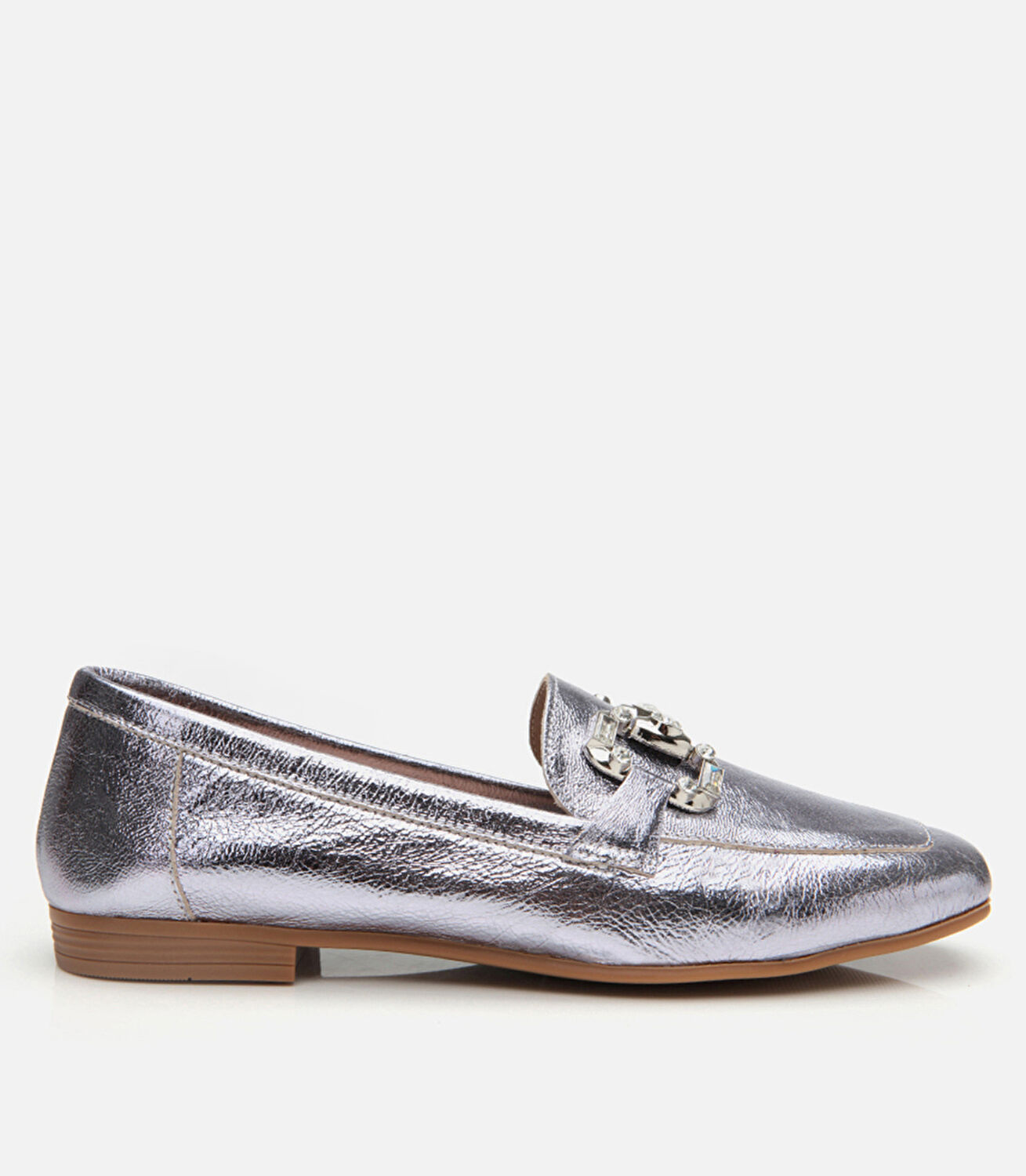 Kadın Deri Lame Tokalı Şık Klasik Loafer