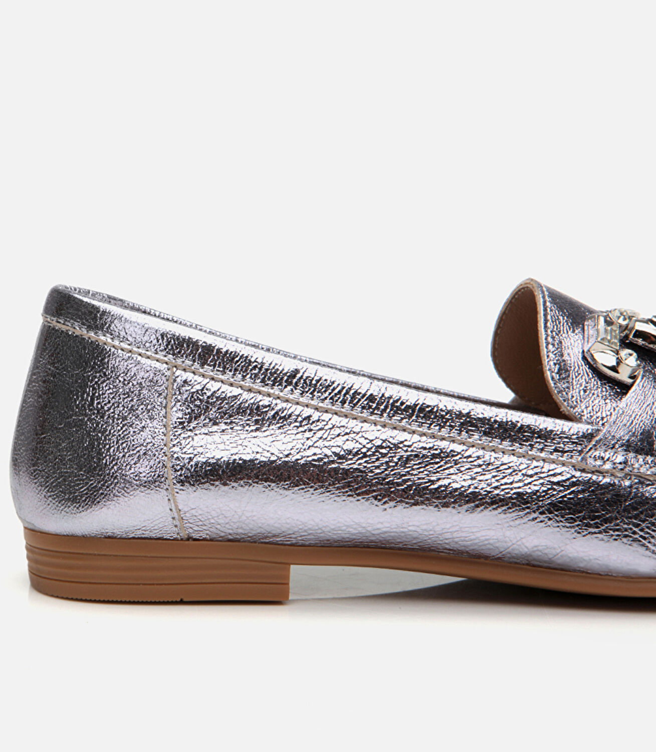 Kadın Deri Lame Tokalı Şık Klasik Loafer
