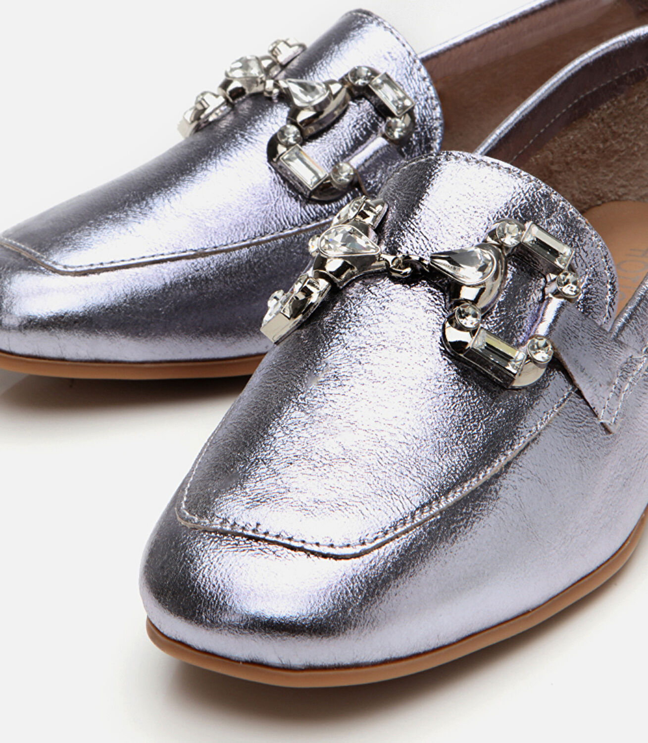 Kadın Deri Lame Tokalı Şık Klasik Loafer