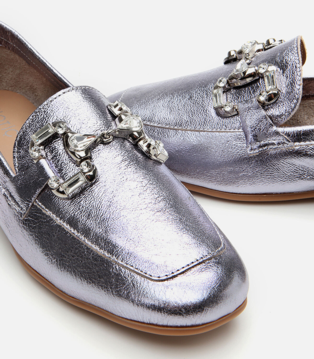 Kadın Deri Lame Tokalı Şık Klasik Loafer