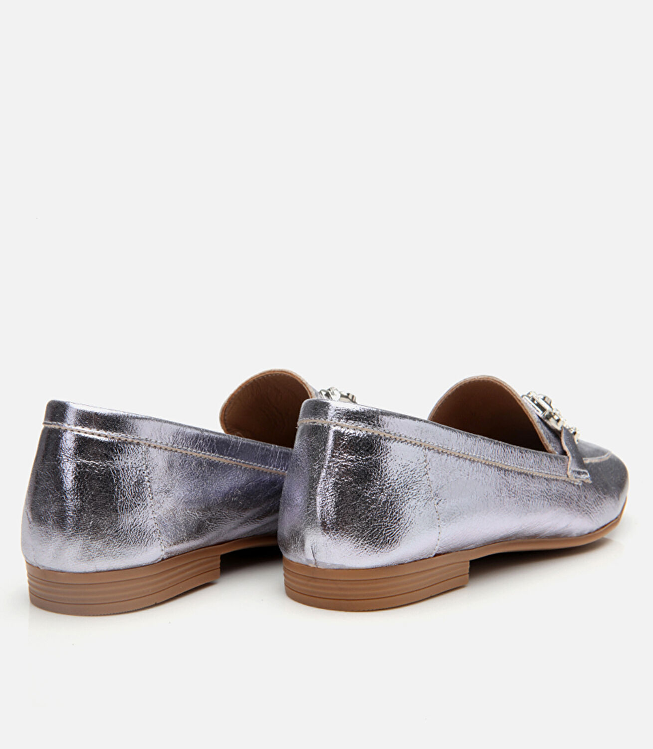 Kadın Deri Lame Tokalı Şık Klasik Loafer