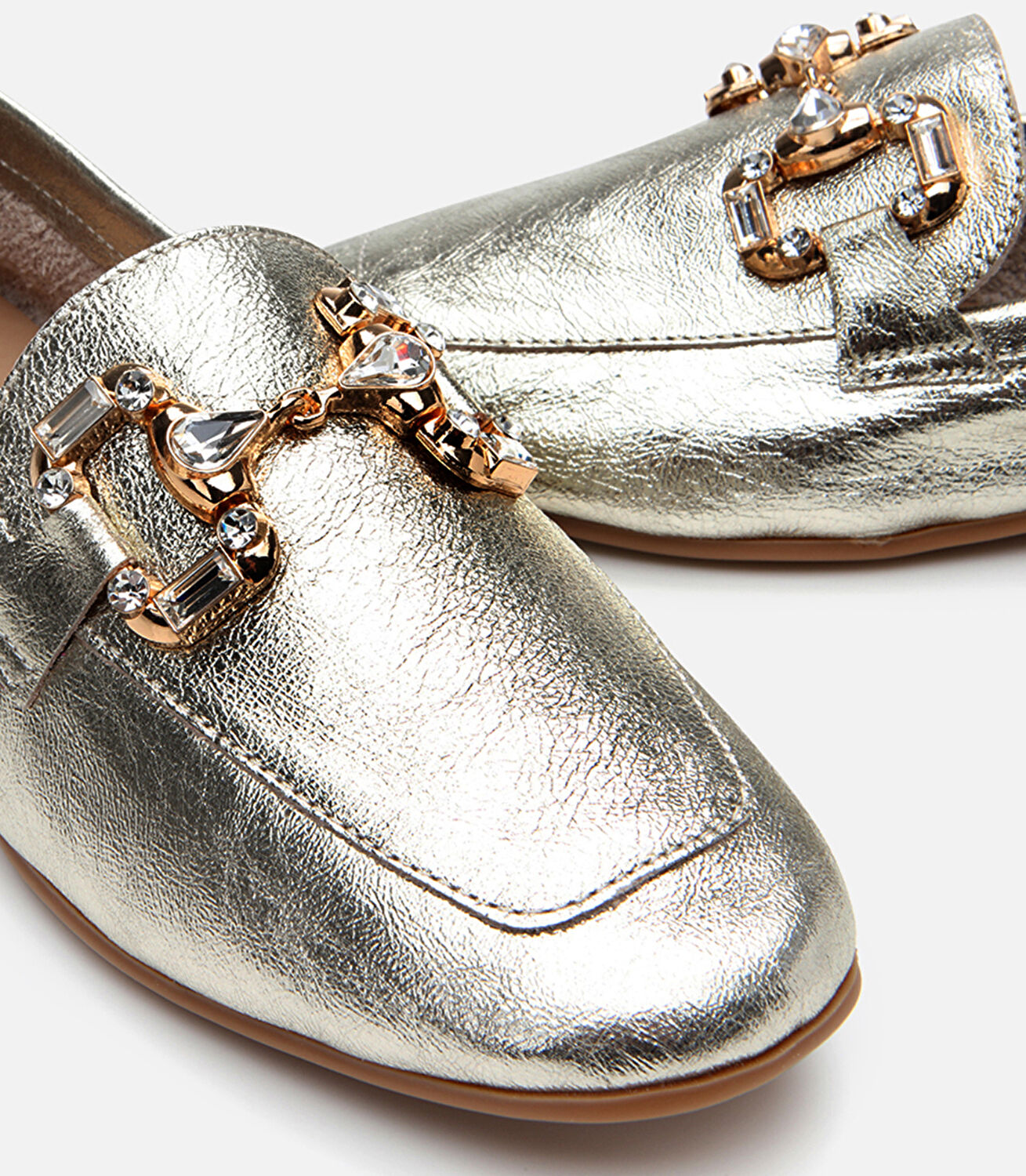 Kadın Deri Gold Tokalı Şık Klasik Loafer