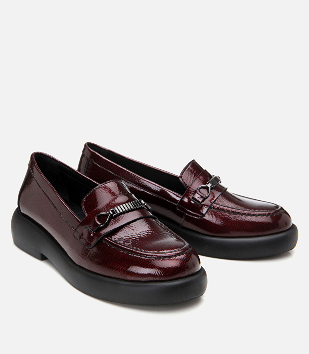 Kadın Deri Bordo Tokalı Loafer