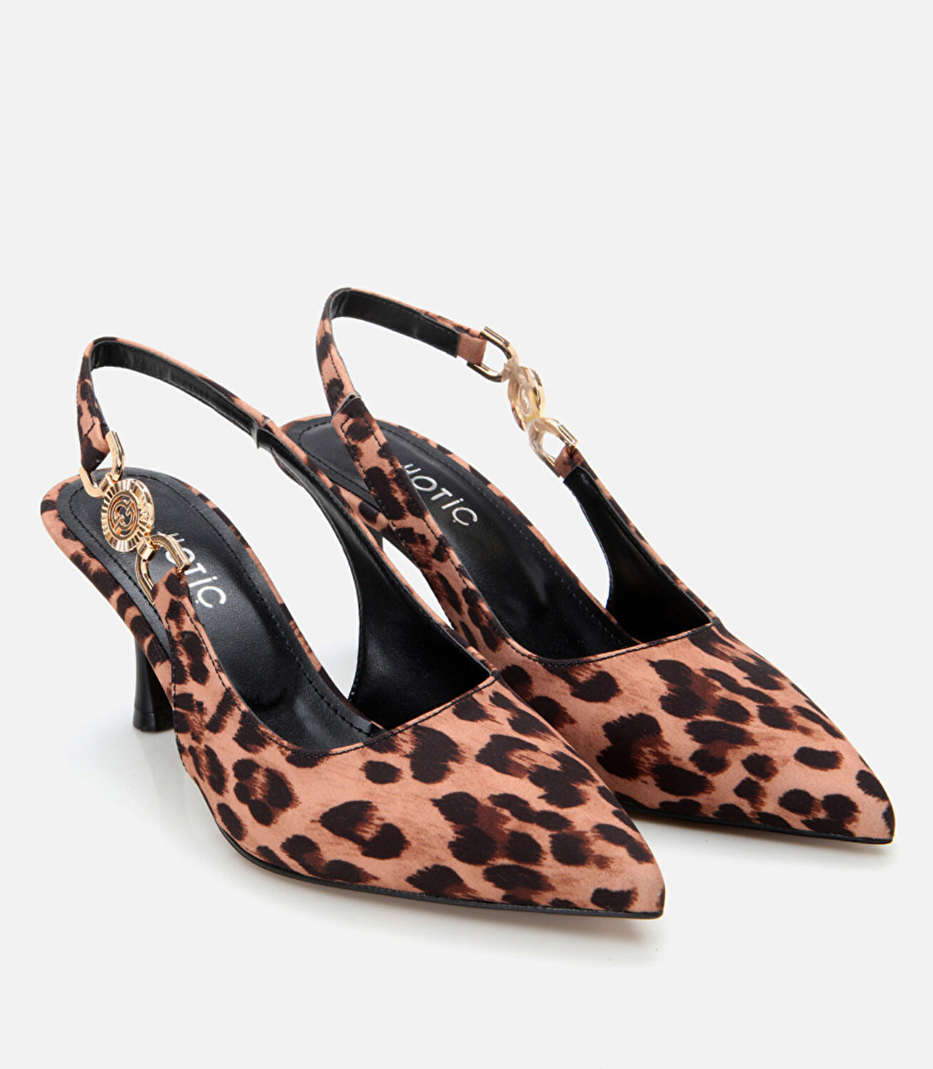Kadın Taba Leopar Desenli Arkası Açık Stiletto