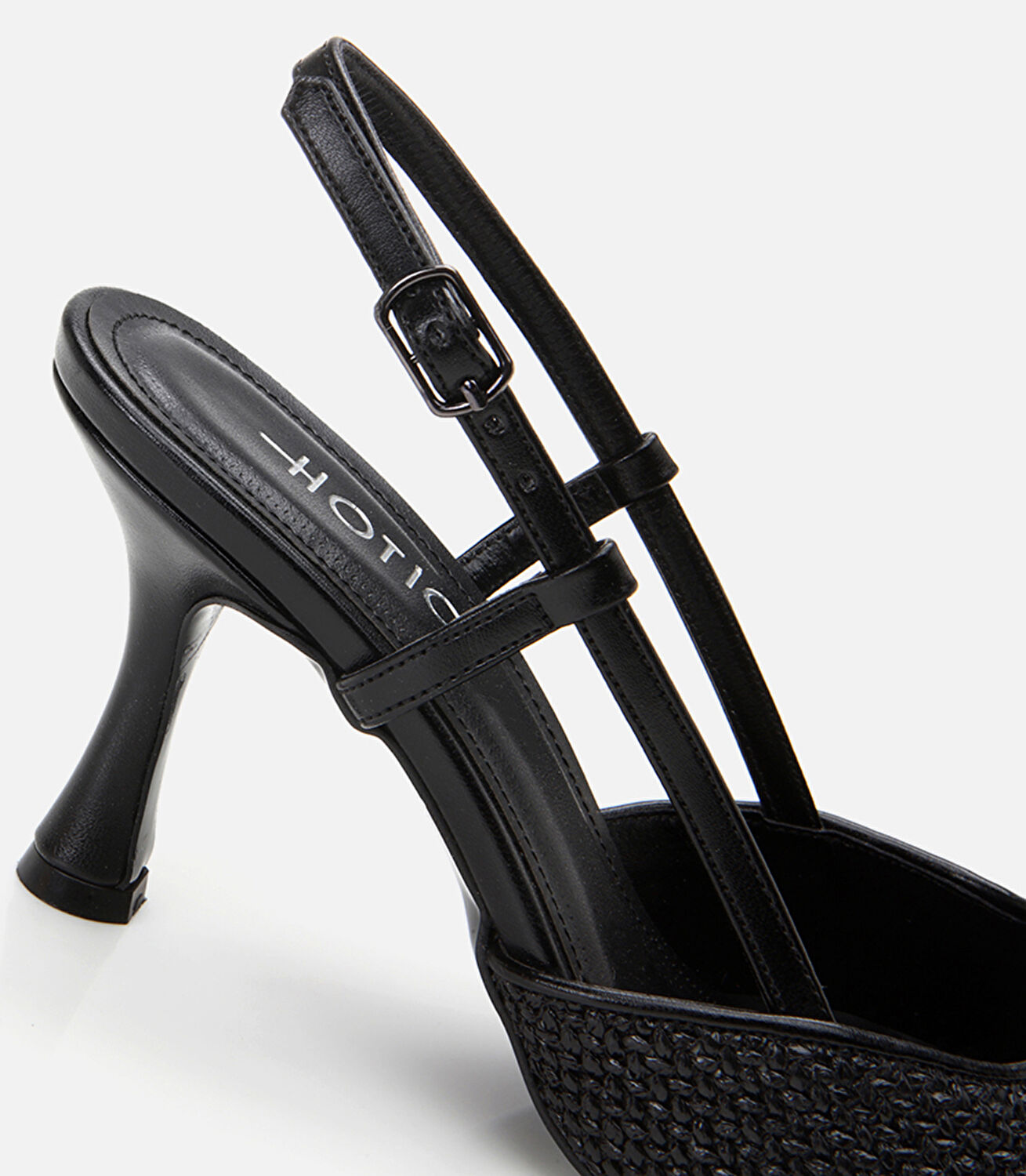 Kadın Siyah Hasır Detaylı Arkası Açık Stiletto