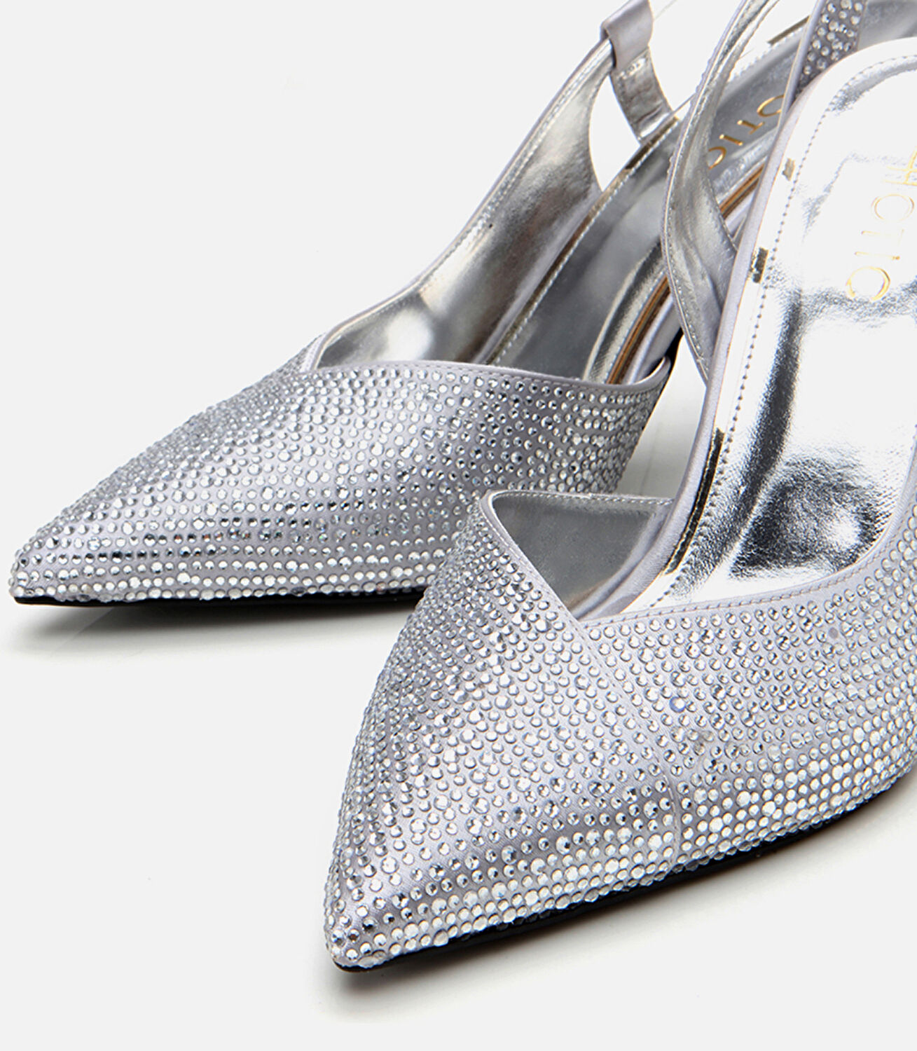 Kadın Lame Taşlı Arkası Açık Stiletto