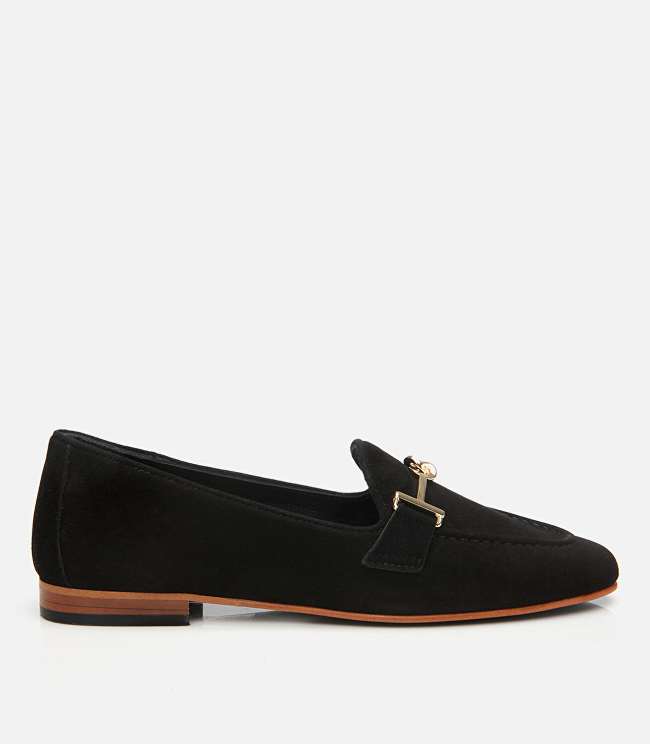 Kadın Süet Deri Siyah Tokalı Klasik Loafer