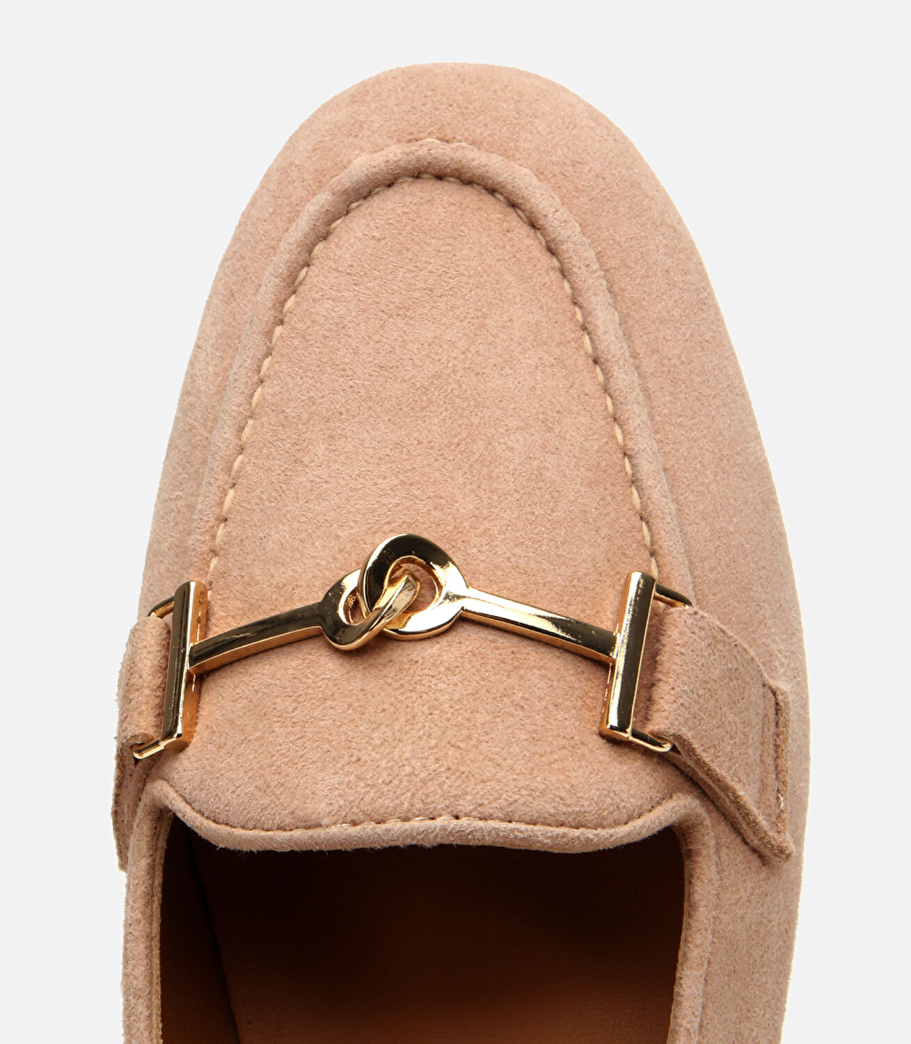 Kadın Süet Deri Bej Tokalı Klasik Loafer