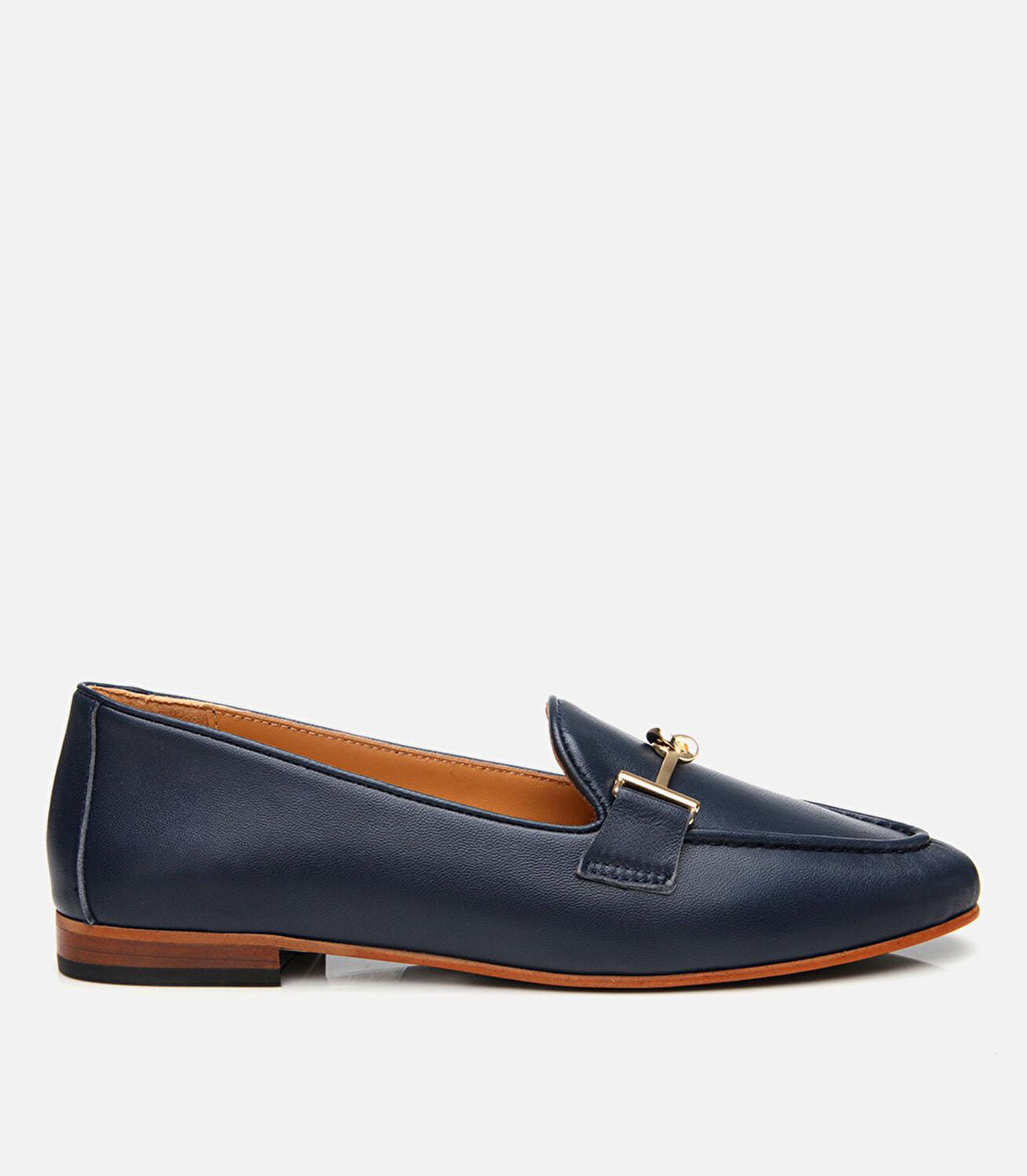 Kadın Deri Lacivert Tokalı Klasik Loafer