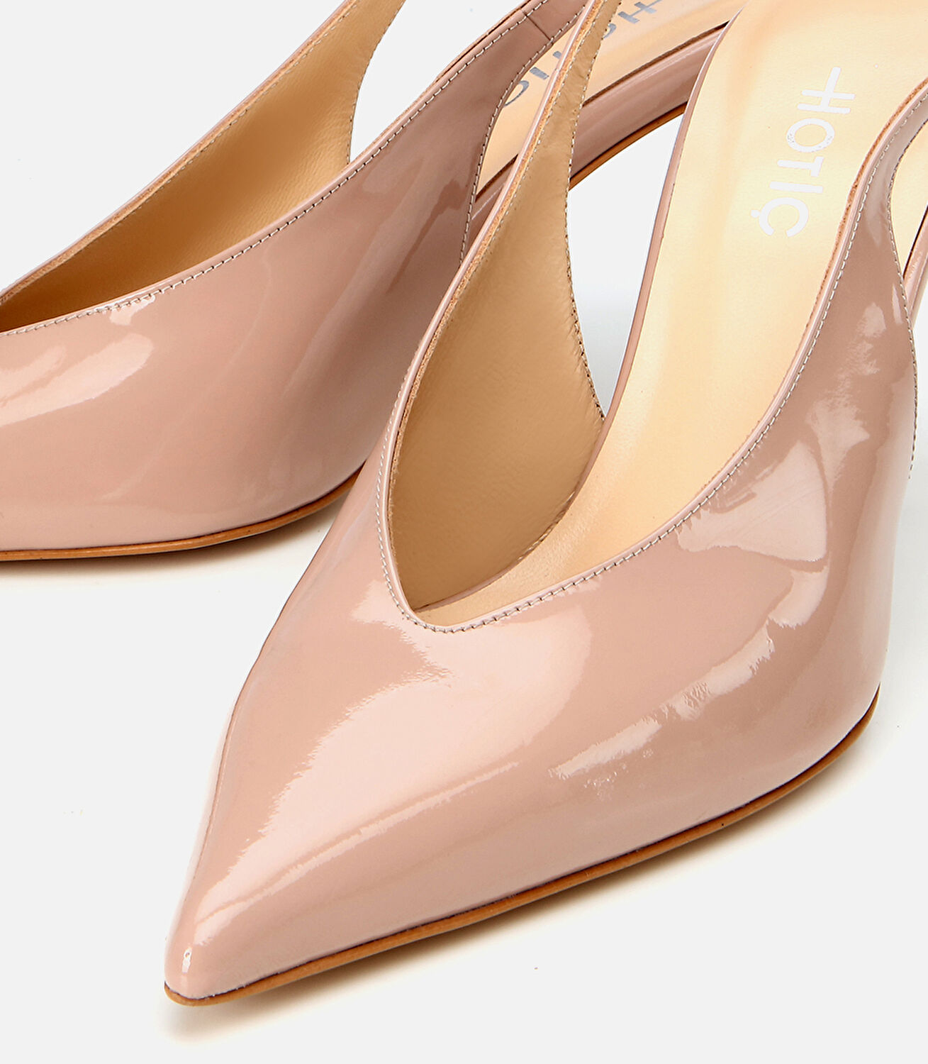 Kadın Rugan Deri Bej Arkası Açık Stiletto