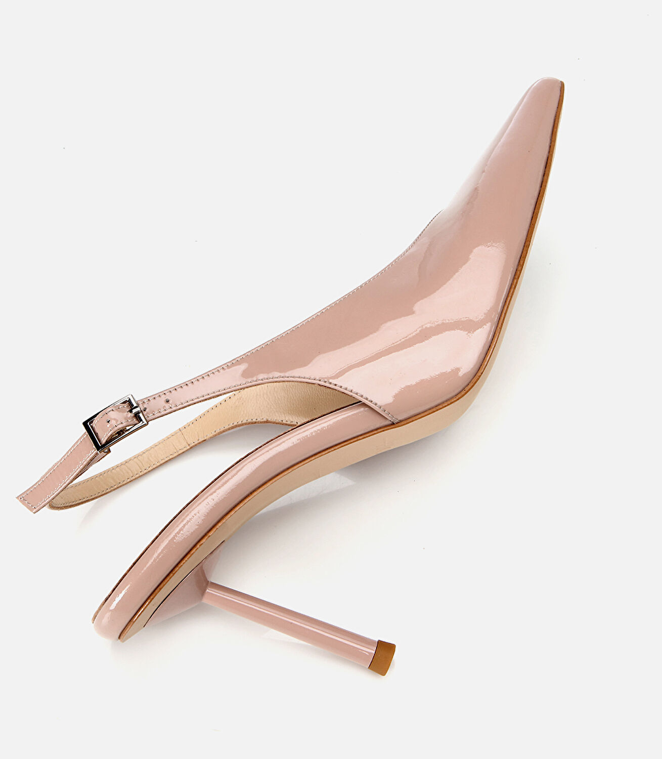 Kadın Rugan Deri Bej Arkası Açık Stiletto