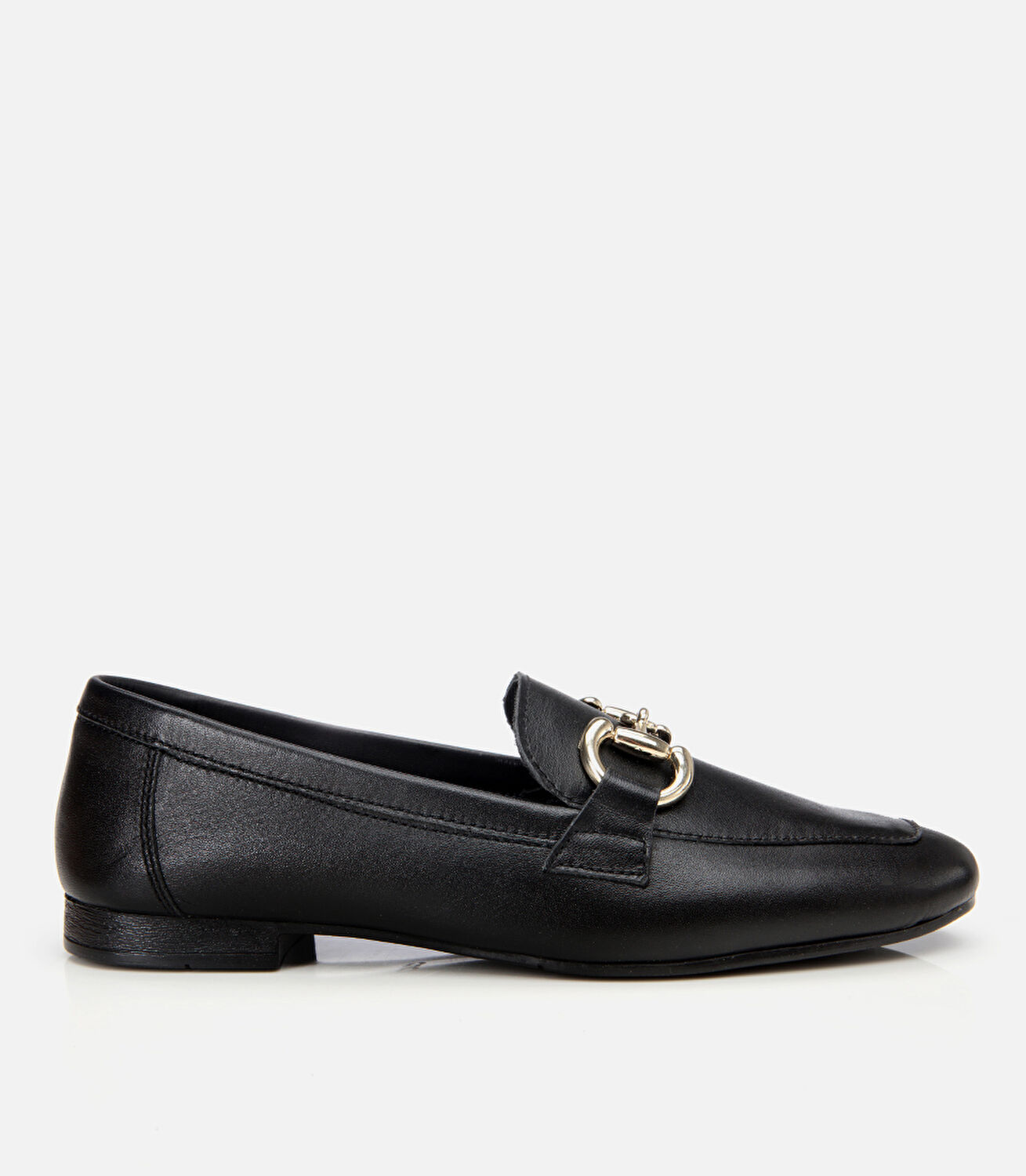 Kadın Deri Siyah Tokalı Klasik Loafer