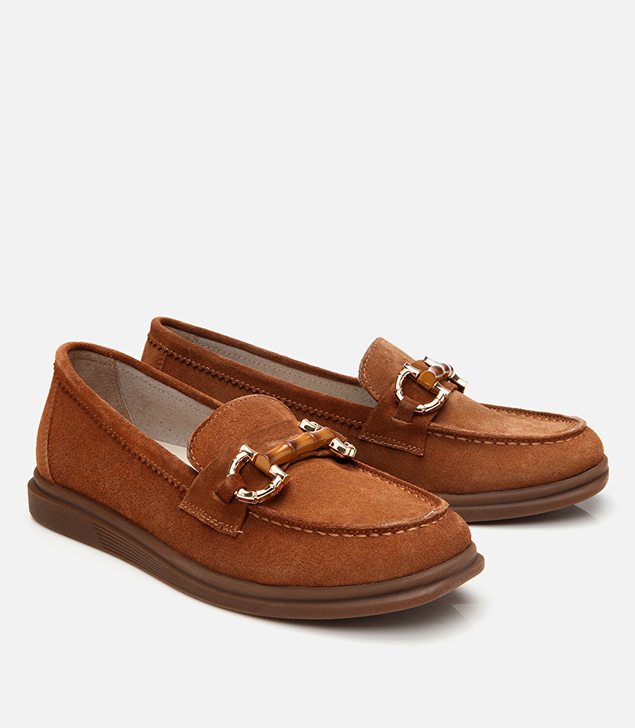 Kadın Süet Deri Taba Tokalı Günlük Loafer