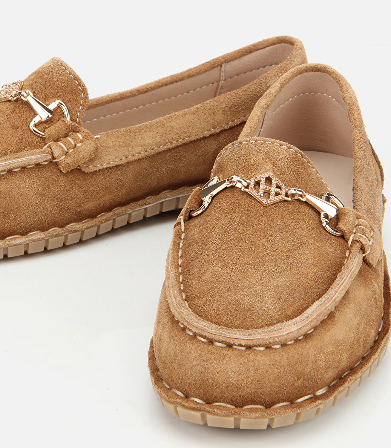 Kadın Süet Deri Taba Esnek Tabanlı Tokalı Günlük Loafer