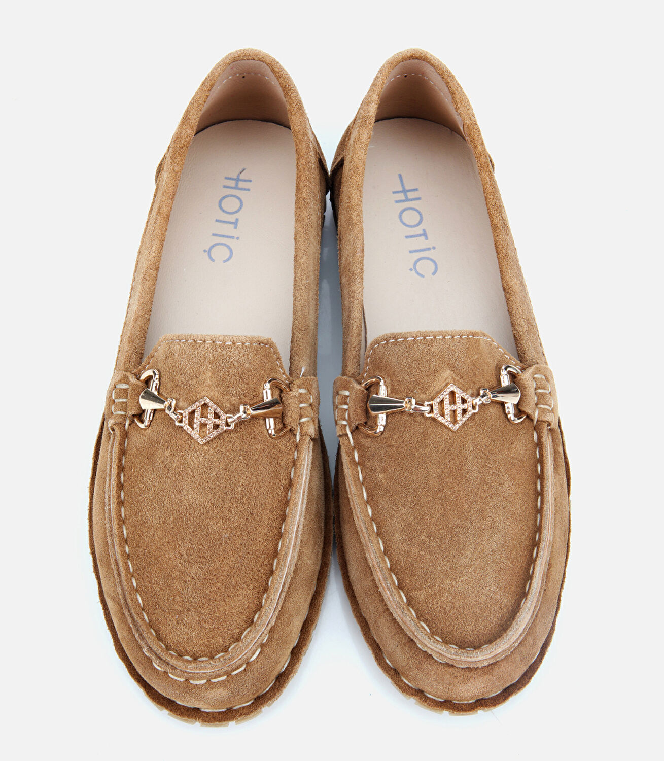 Kadın Süet Deri Taba Esnek Tabanlı Tokalı Günlük Loafer