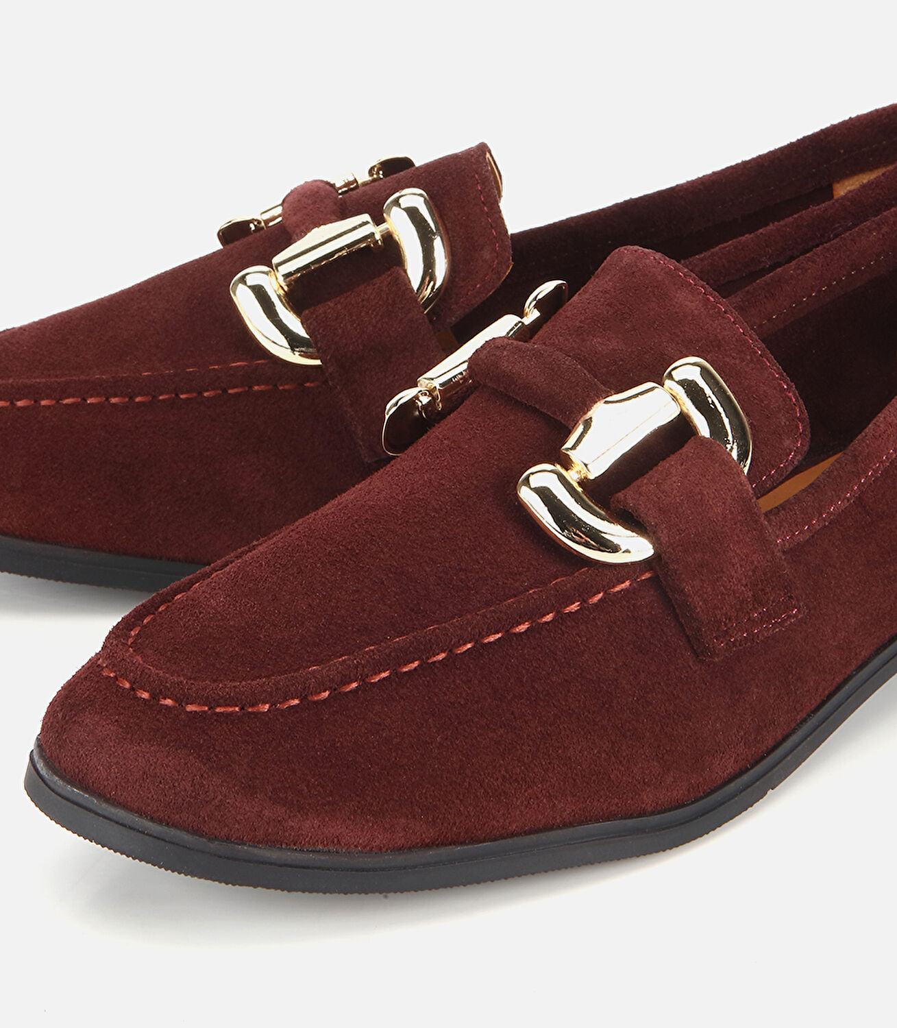 Kadın Süet Deri Bordo Tokalı Klasik Loafer
