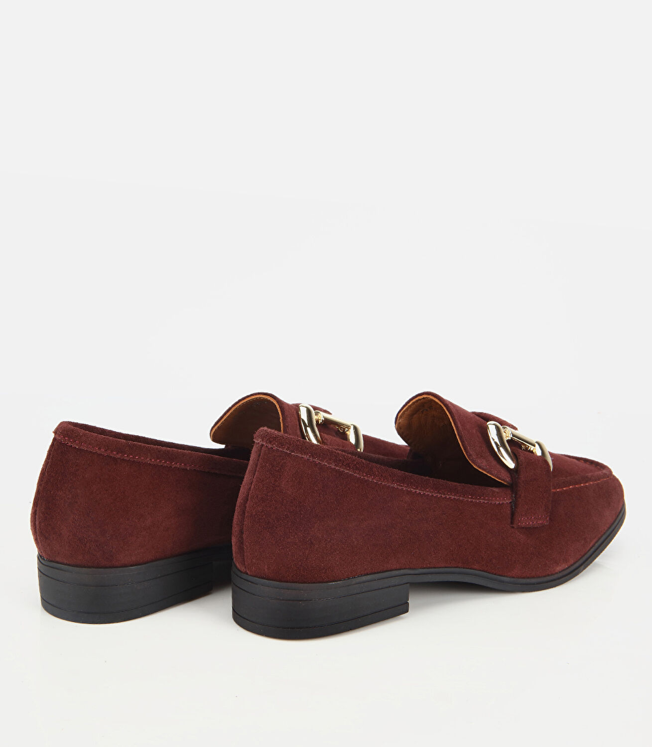 Kadın Süet Deri Bordo Tokalı Klasik Loafer