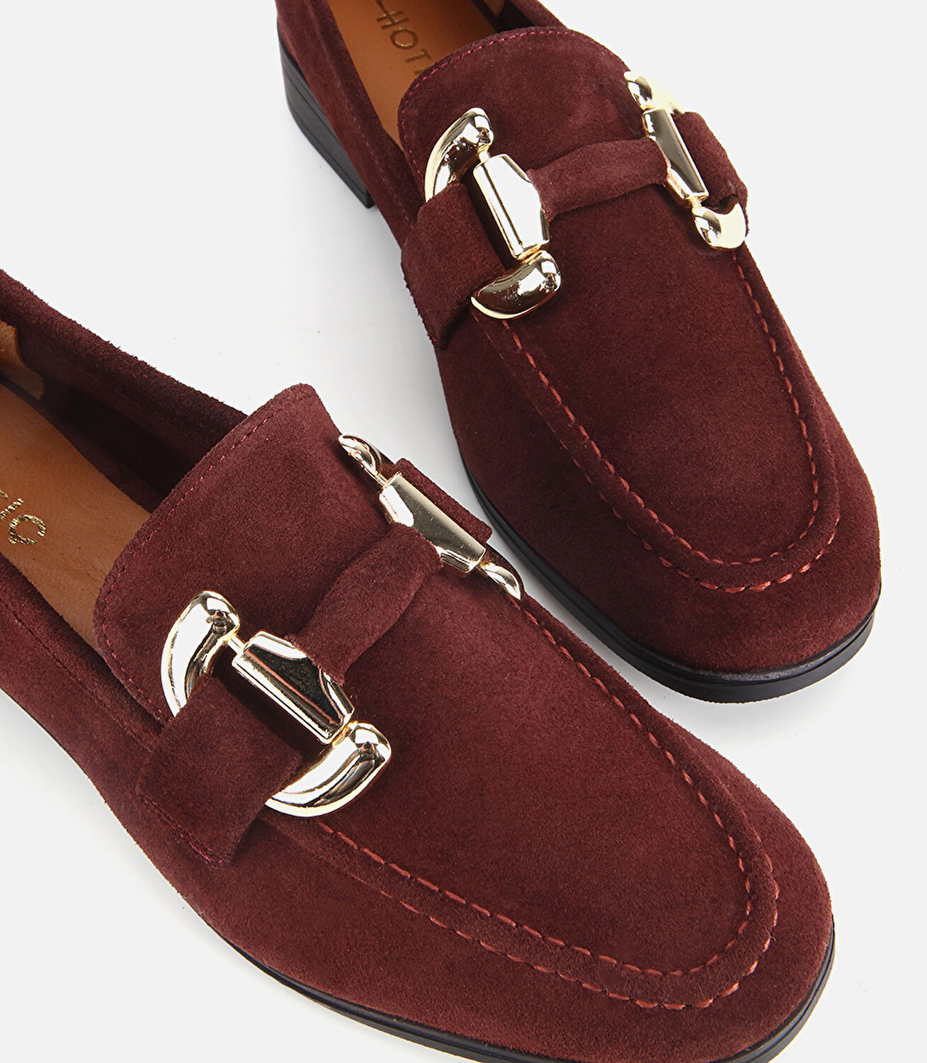 Kadın Süet Deri Bordo Tokalı Klasik Loafer