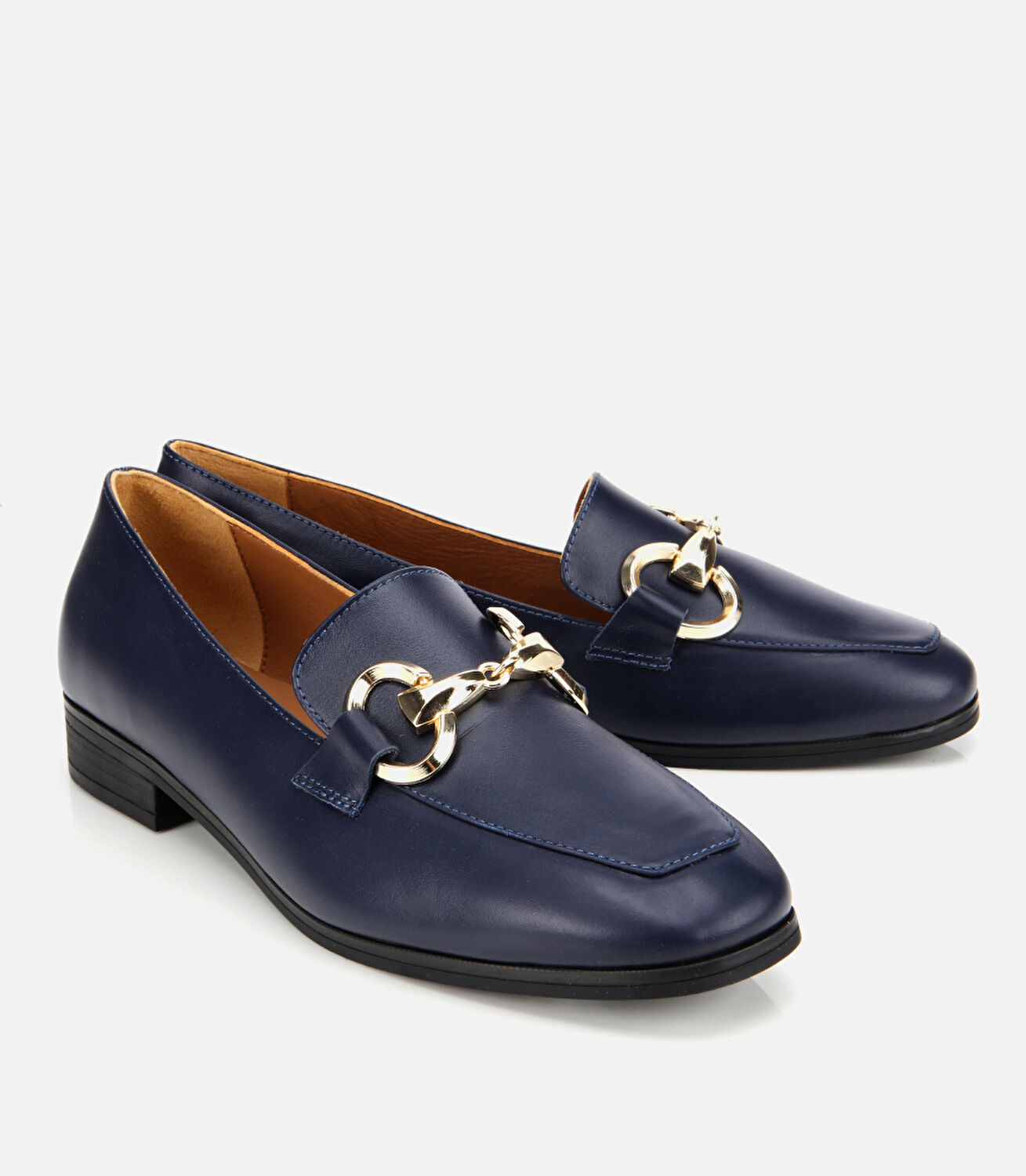 Kadın Deri Lacivert Tokalı Klasik Loafer