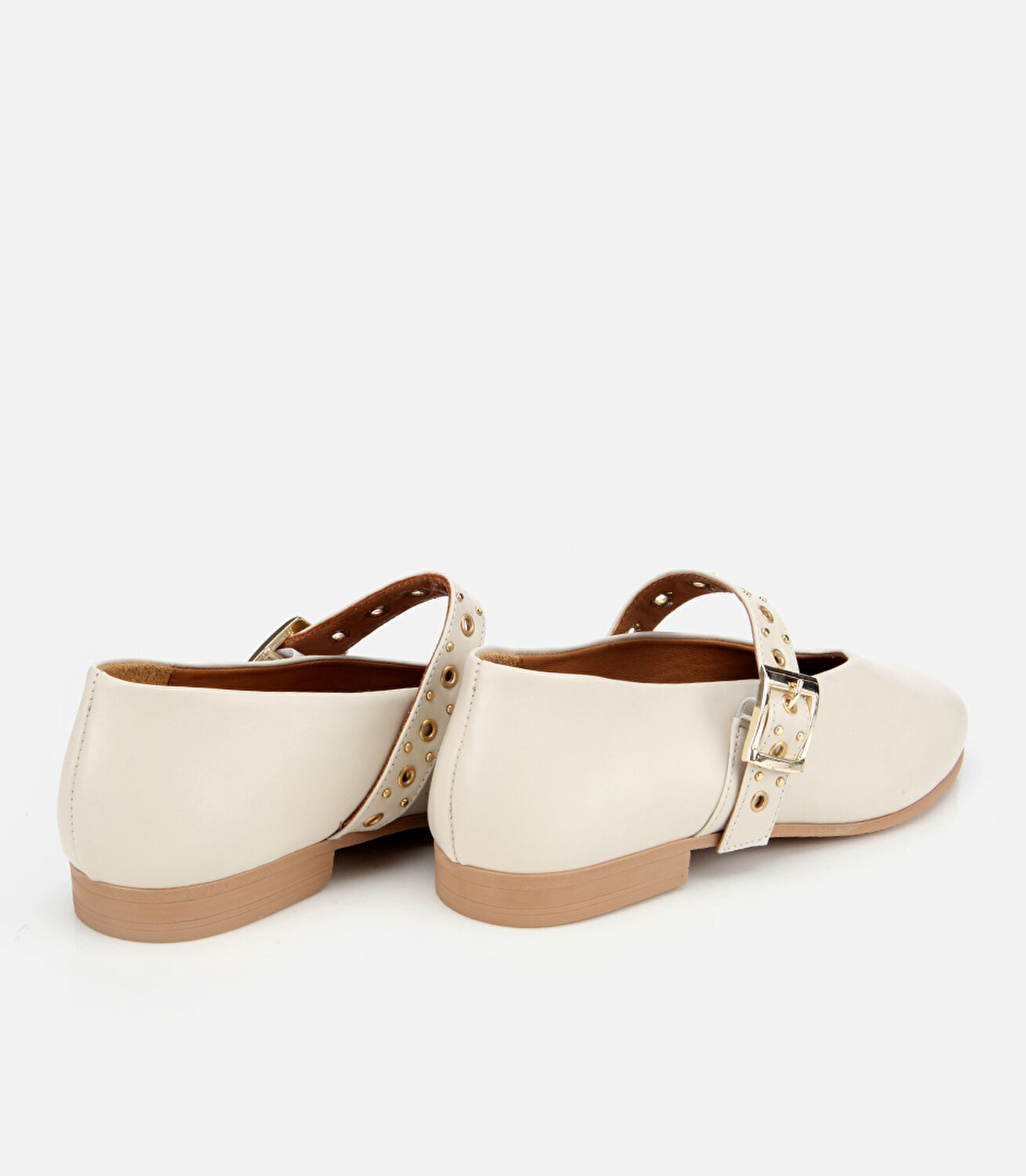 Kadın Deri Ekru Mary Jane Kemerli Babet