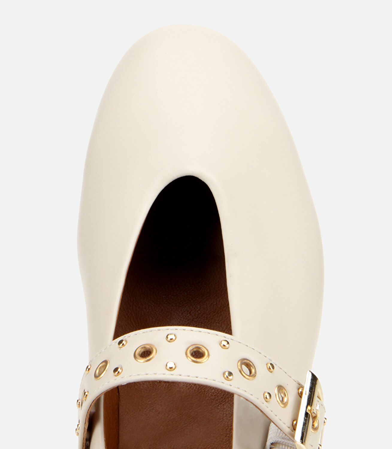 Kadın Deri Ekru Mary Jane Kemerli Babet