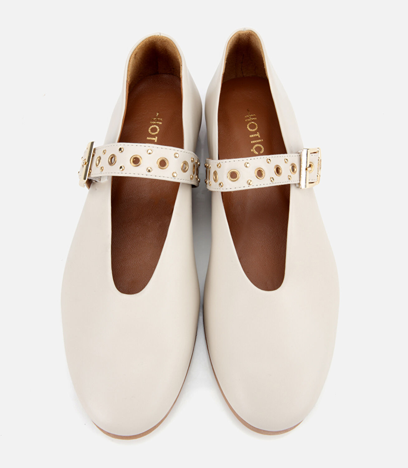 Kadın Deri Ekru Mary Jane Kemerli Babet