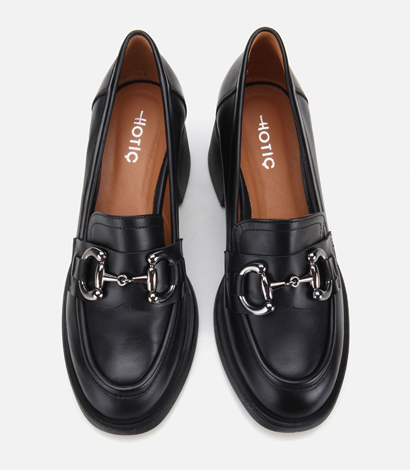 Kadın Deri Siyah Tokalı Yüksek Topuklu Klasik Loafer