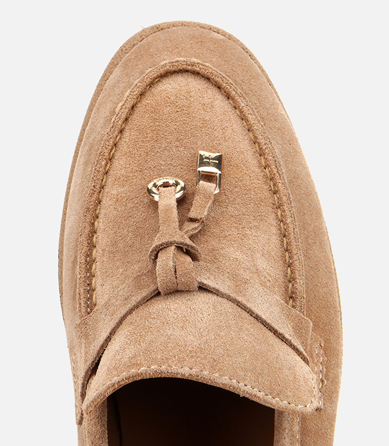 Kadın Süet Deri Vizon Gold Aksesuarlı Klasik Loafer