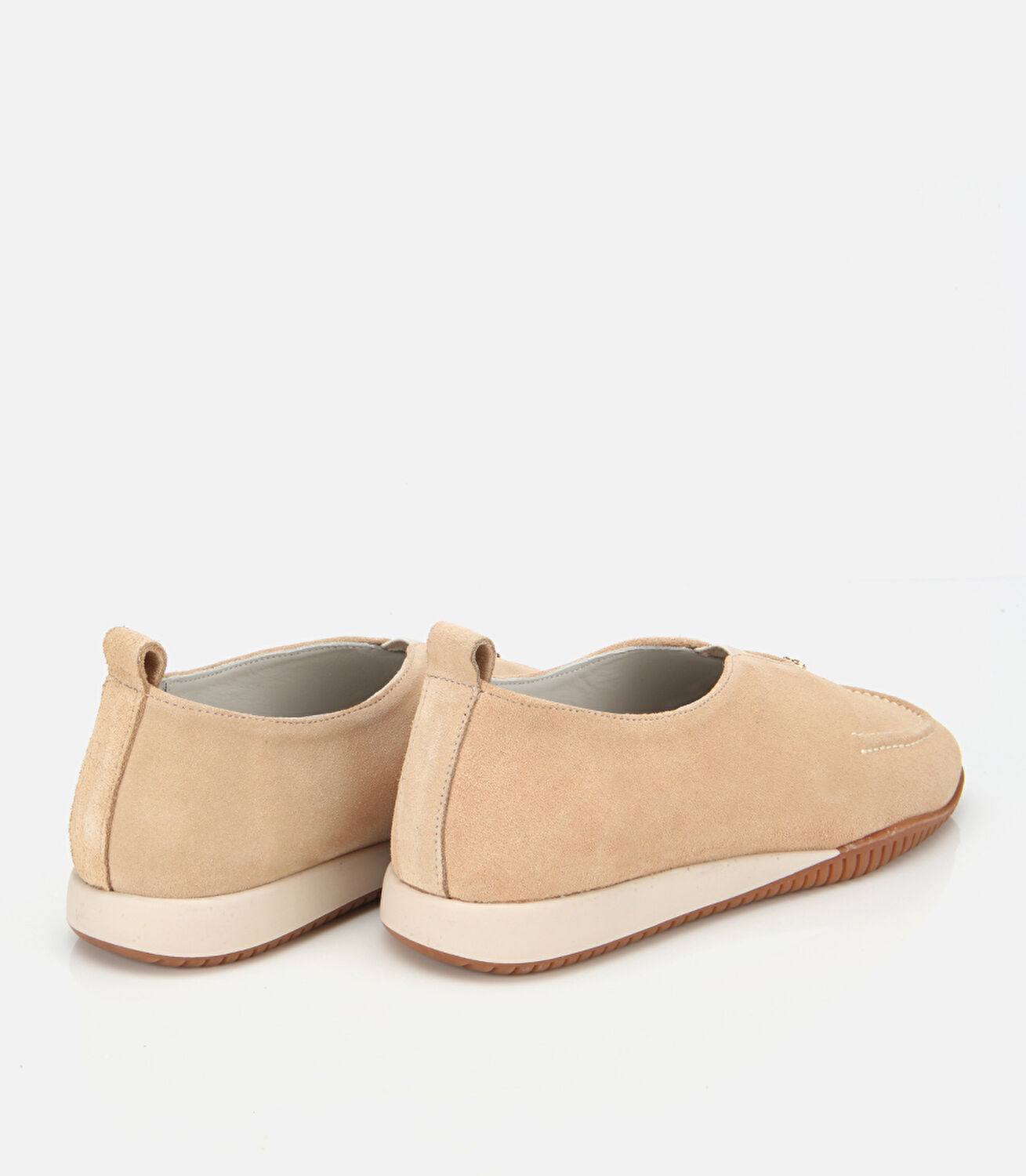 Kadın Süet Deri Bej Lastik Detaylı Günlük Loafer