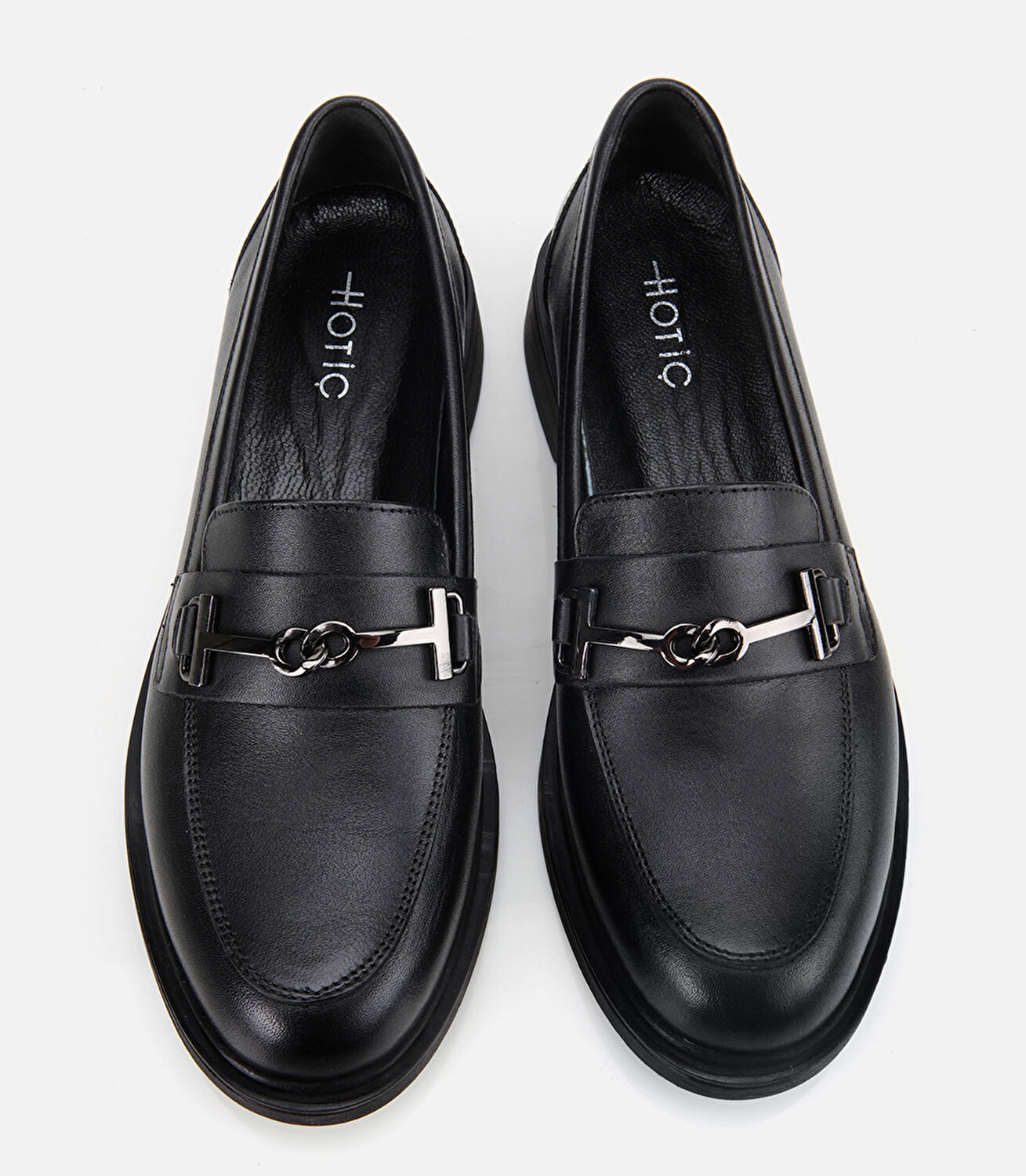 Kadın Deri Siyah Tokalı Klasik Loafer