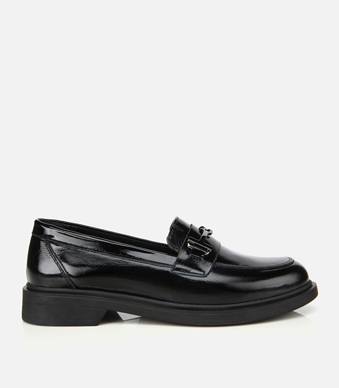 Kadın Deri Siyah Tokalı Klasik Loafer 