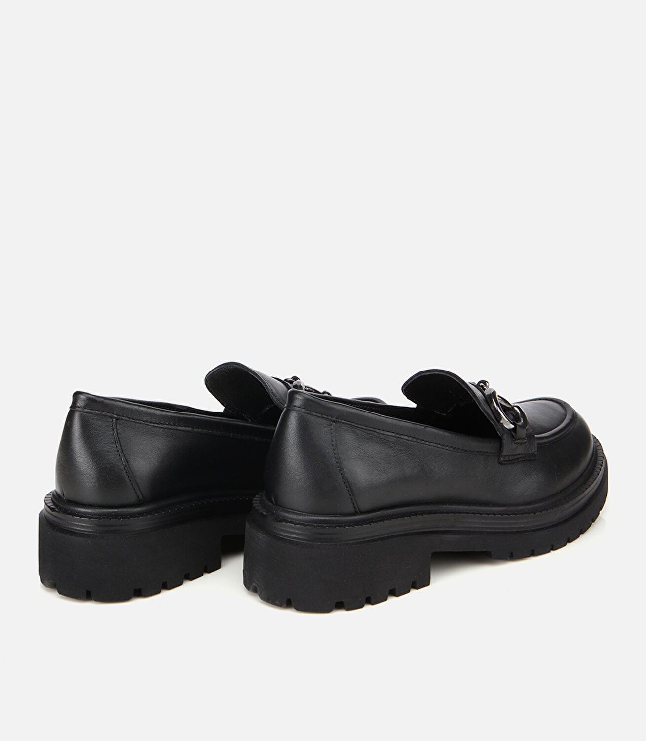 Kadın Deri Siyah Tokalı Yüksek Tabanlı Klasik Loafer