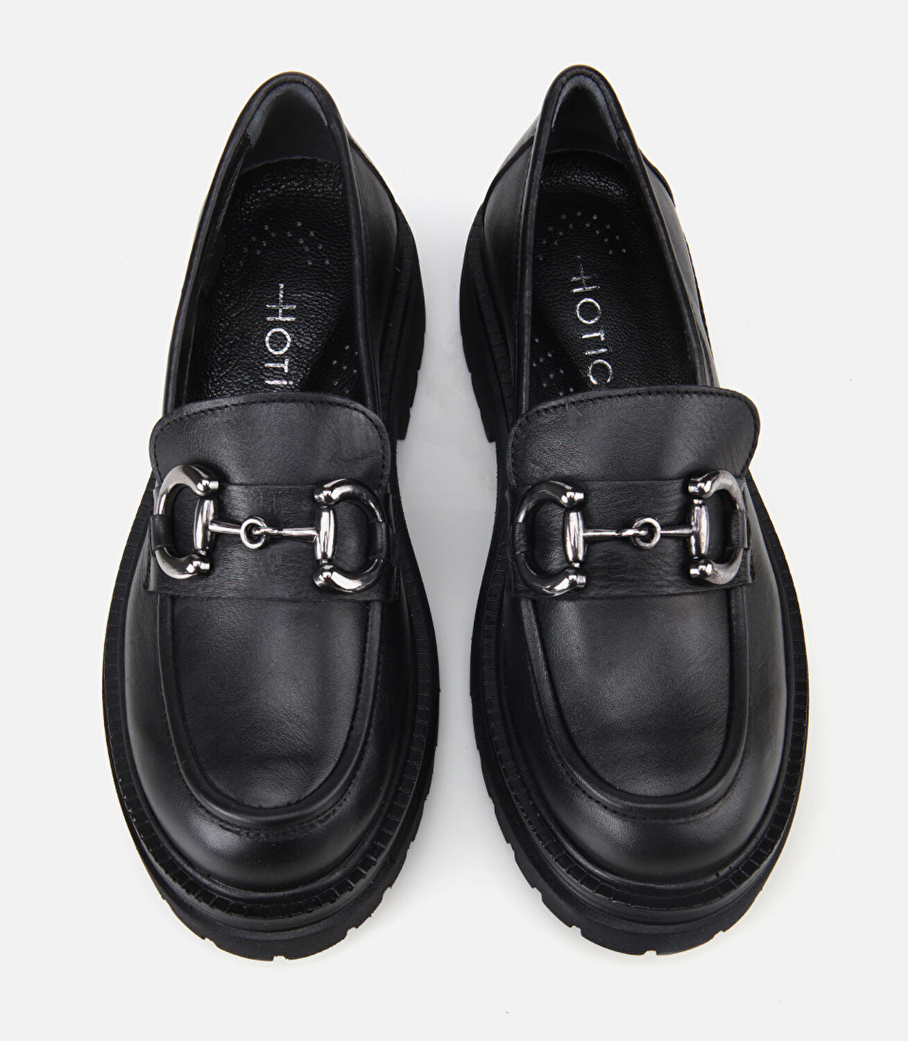 Kadın Deri Siyah Tokalı Yüksek Tabanlı Klasik Loafer