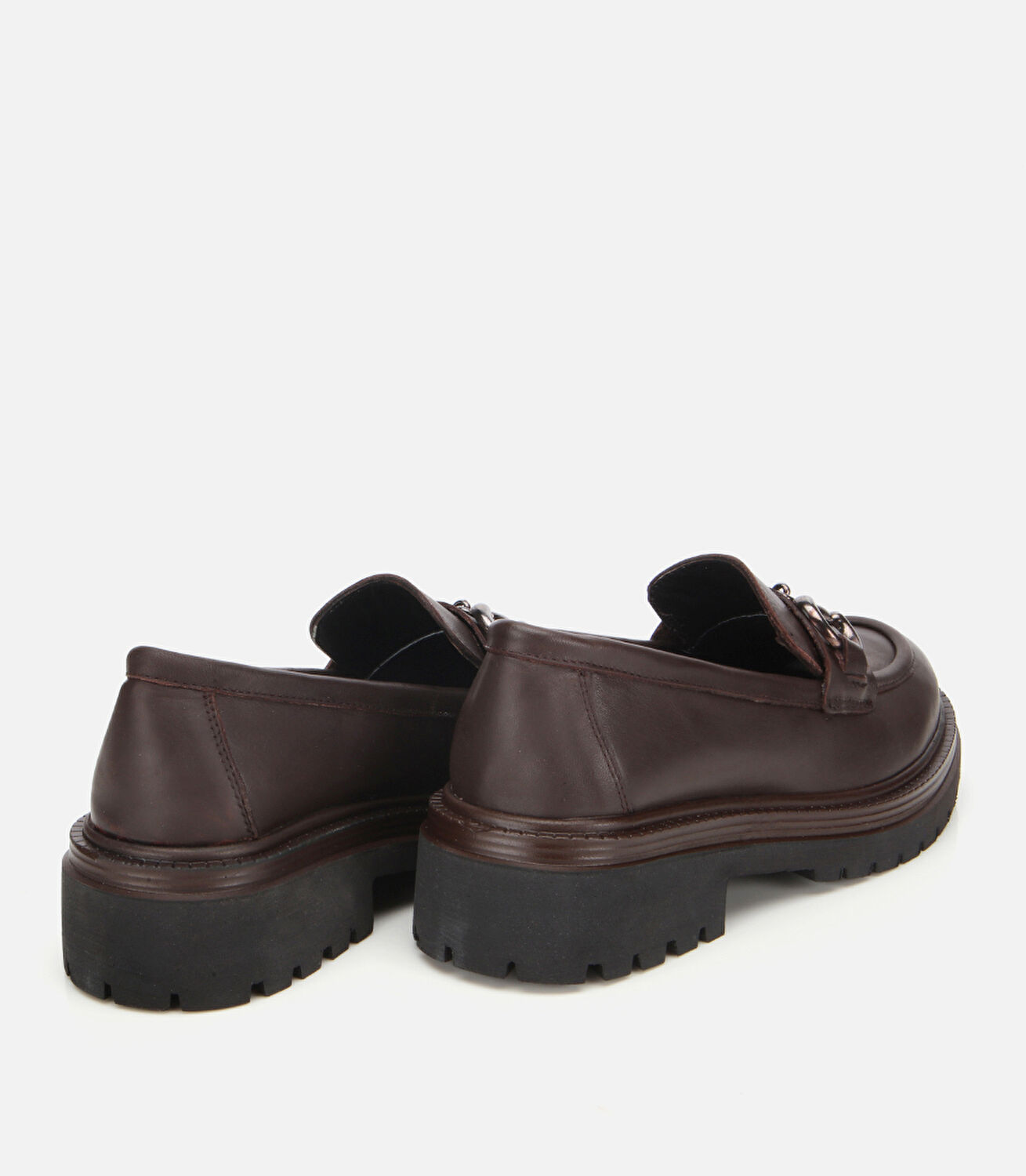 Kadın Deri Kahverengi Tokalı Yüksek Tabanlı Klasik Loafer