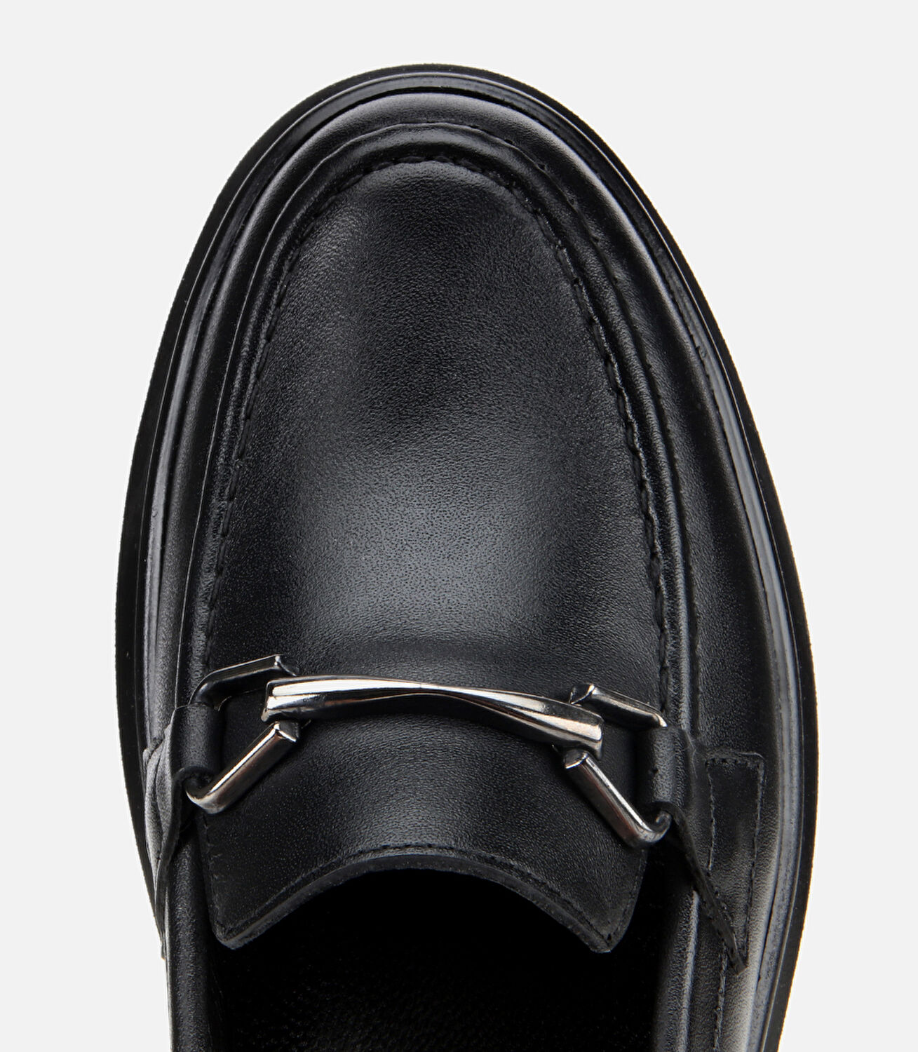 Kadın Deri Siyah Tokalı Dolgu Topuklu Klasik Loafer