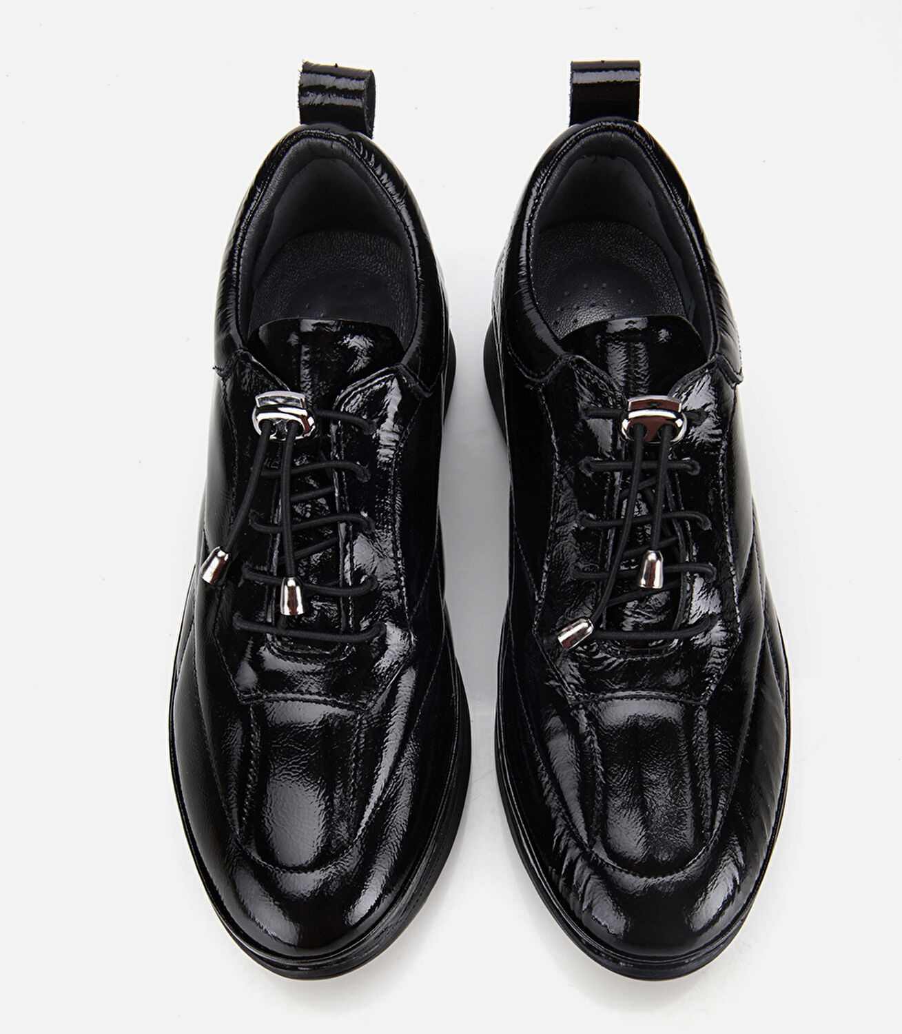 Kadın Rugan Deri Siyah Dolgu Topuklu Spor Ayakkabı