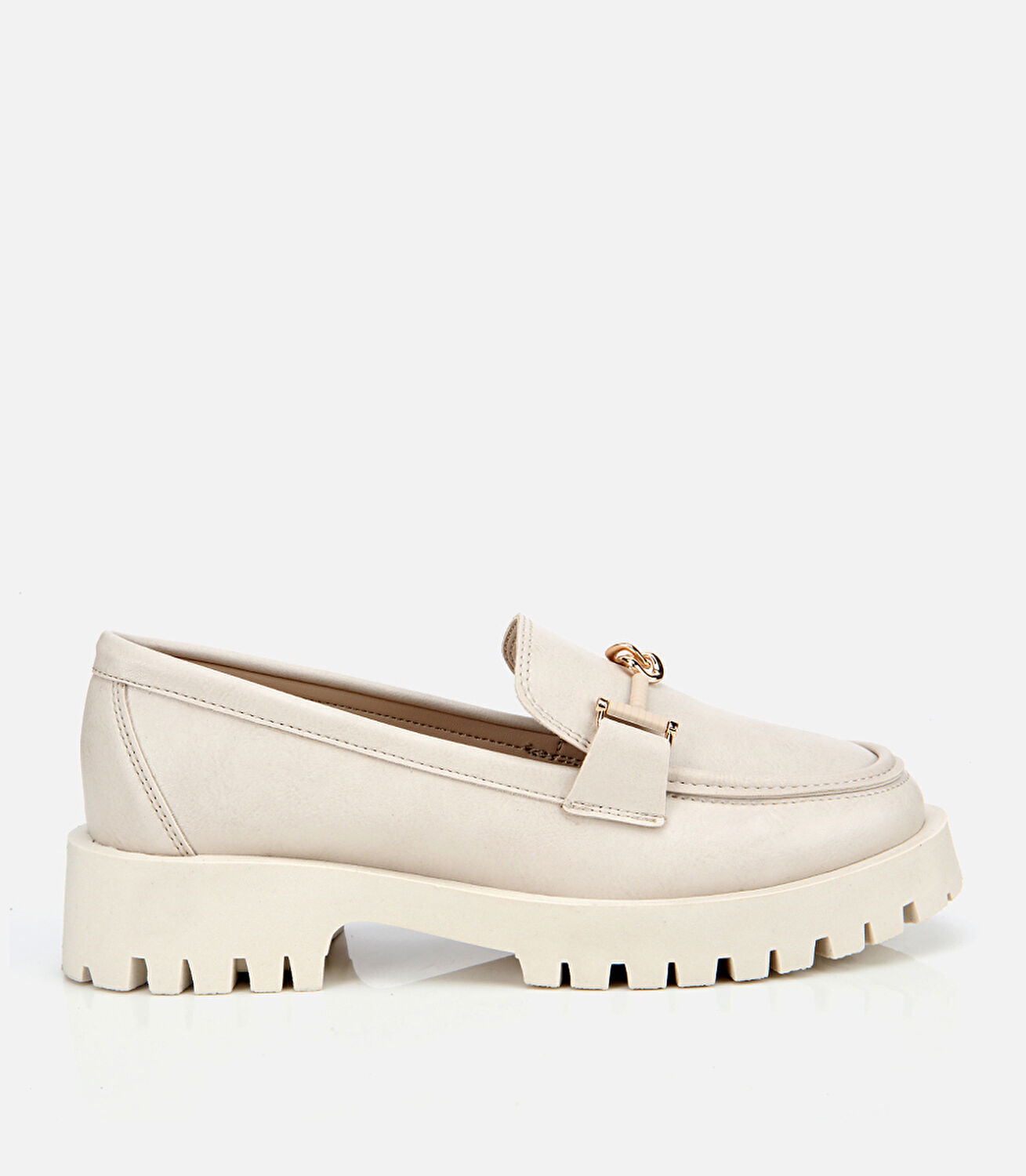 Kadın Ekru Kalın Tabanlı Klasik Loafer