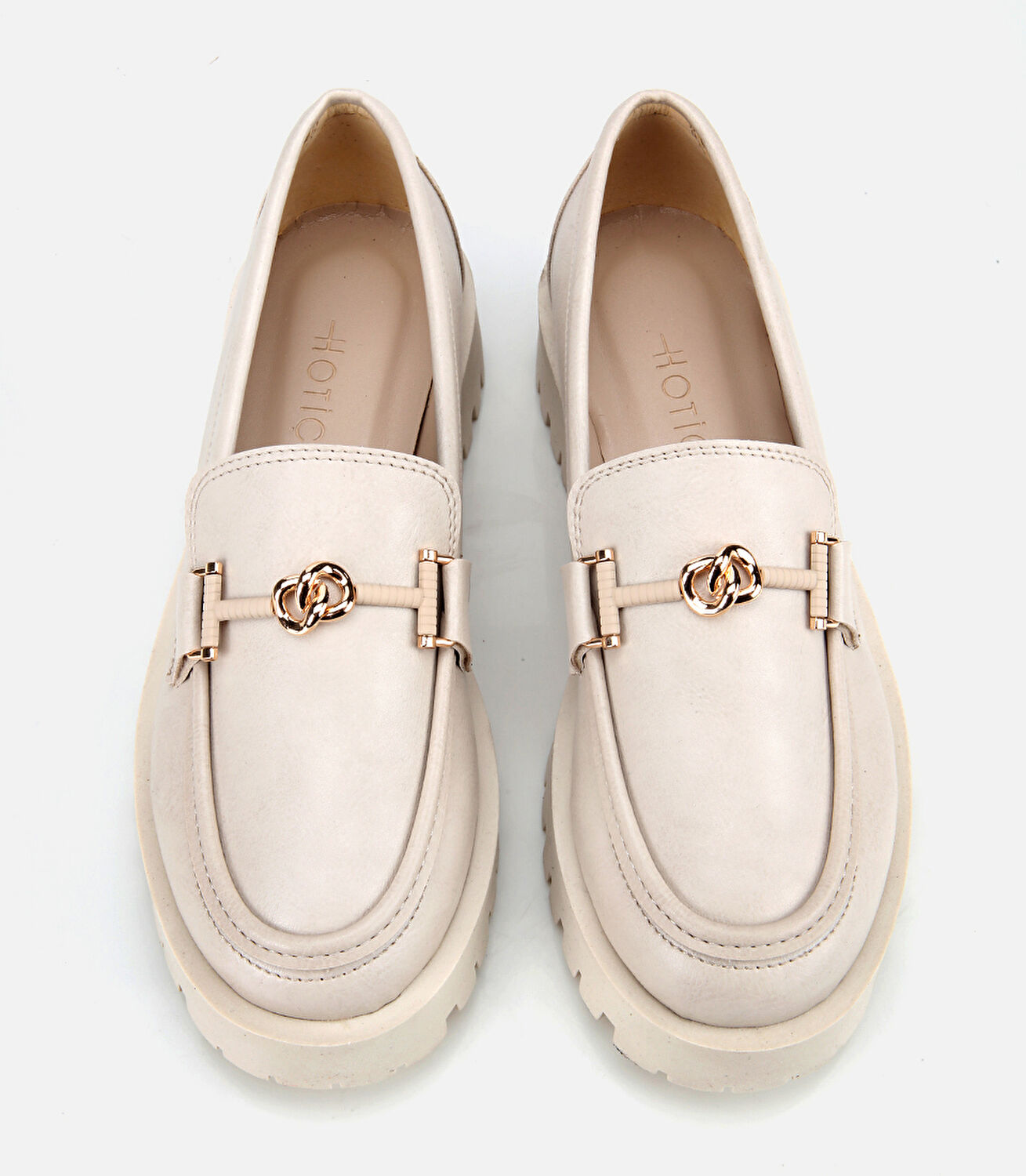 Kadın Ekru Kalın Tabanlı Klasik Loafer