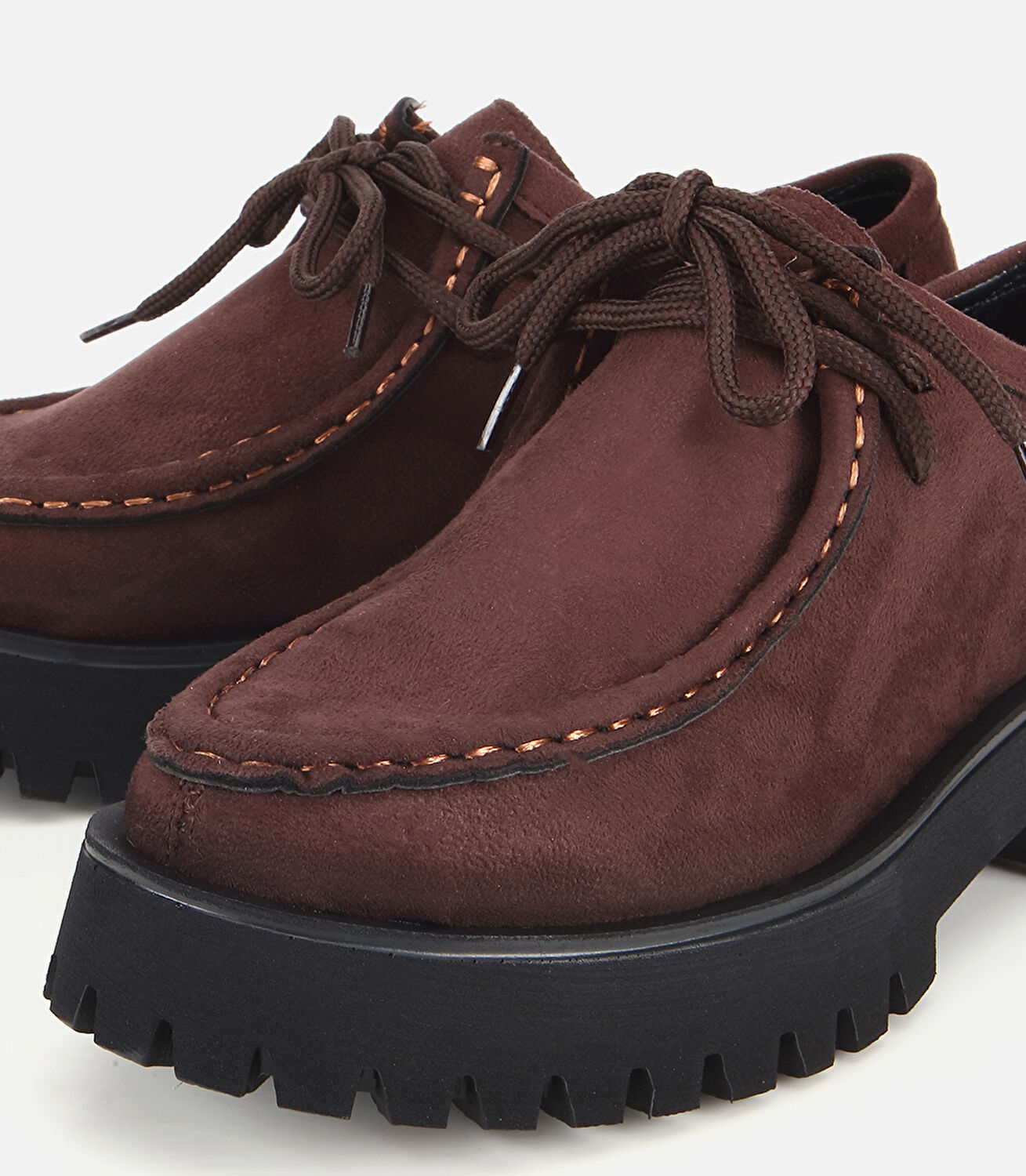 Kadın Süet Kahverengi Dikiş Burunlu Kalın Tabanlı Günlük Loafer