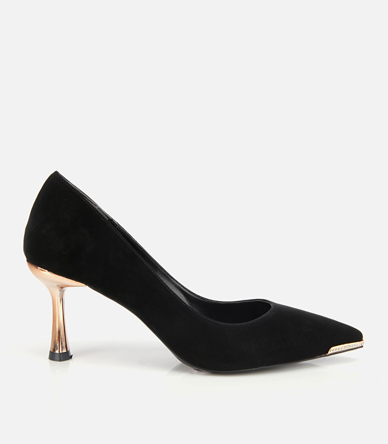 Kadın Saten Siyah Gold Detaylı İnce Topuklu Stiletto