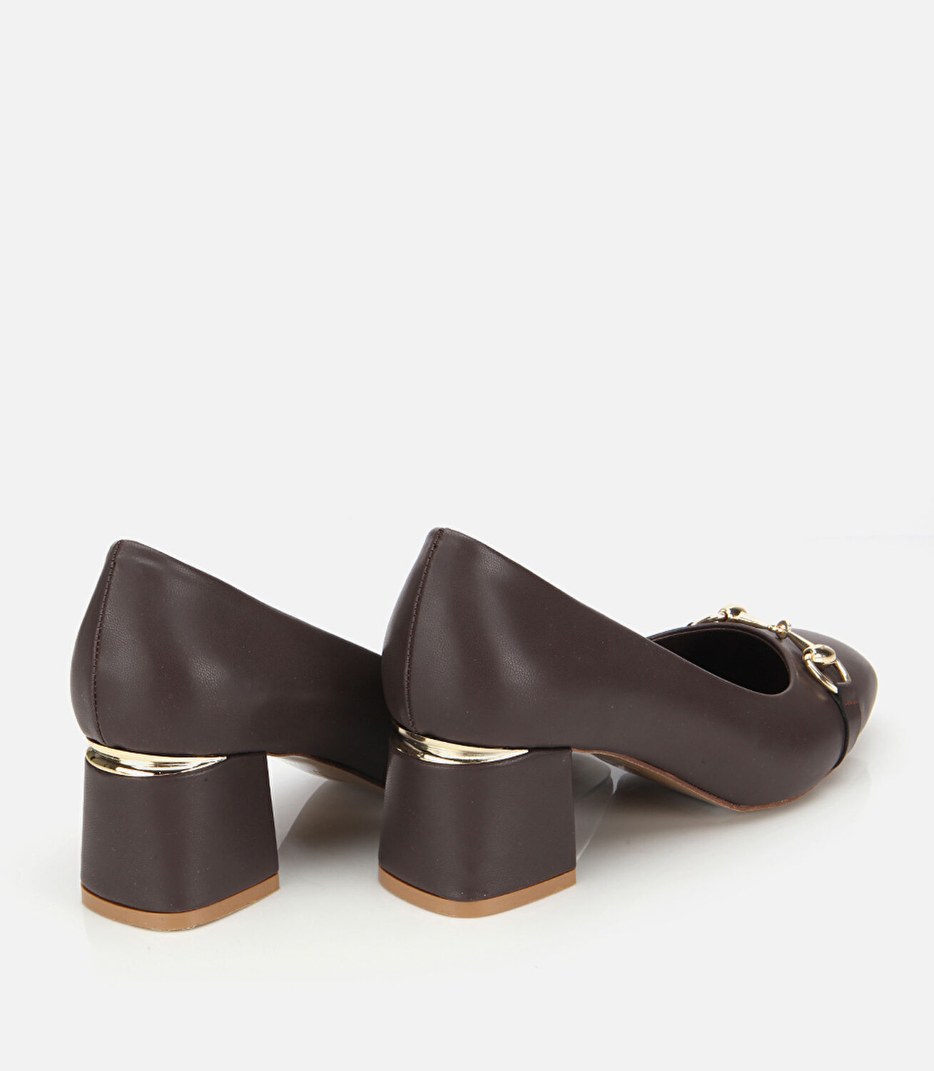 Kadın Kahverengi Gold Tokalı Kalın Topuklu Ayakkabı