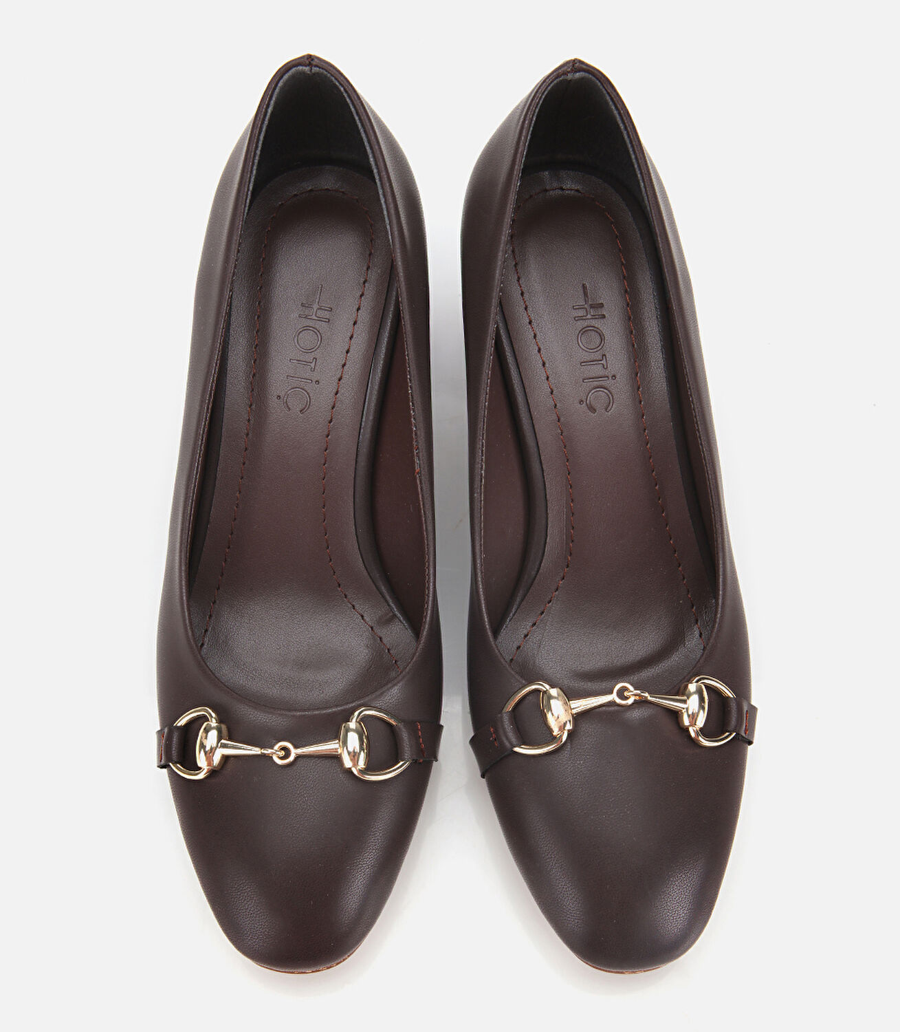 Kadın Kahverengi Gold Tokalı Kalın Topuklu Ayakkabı