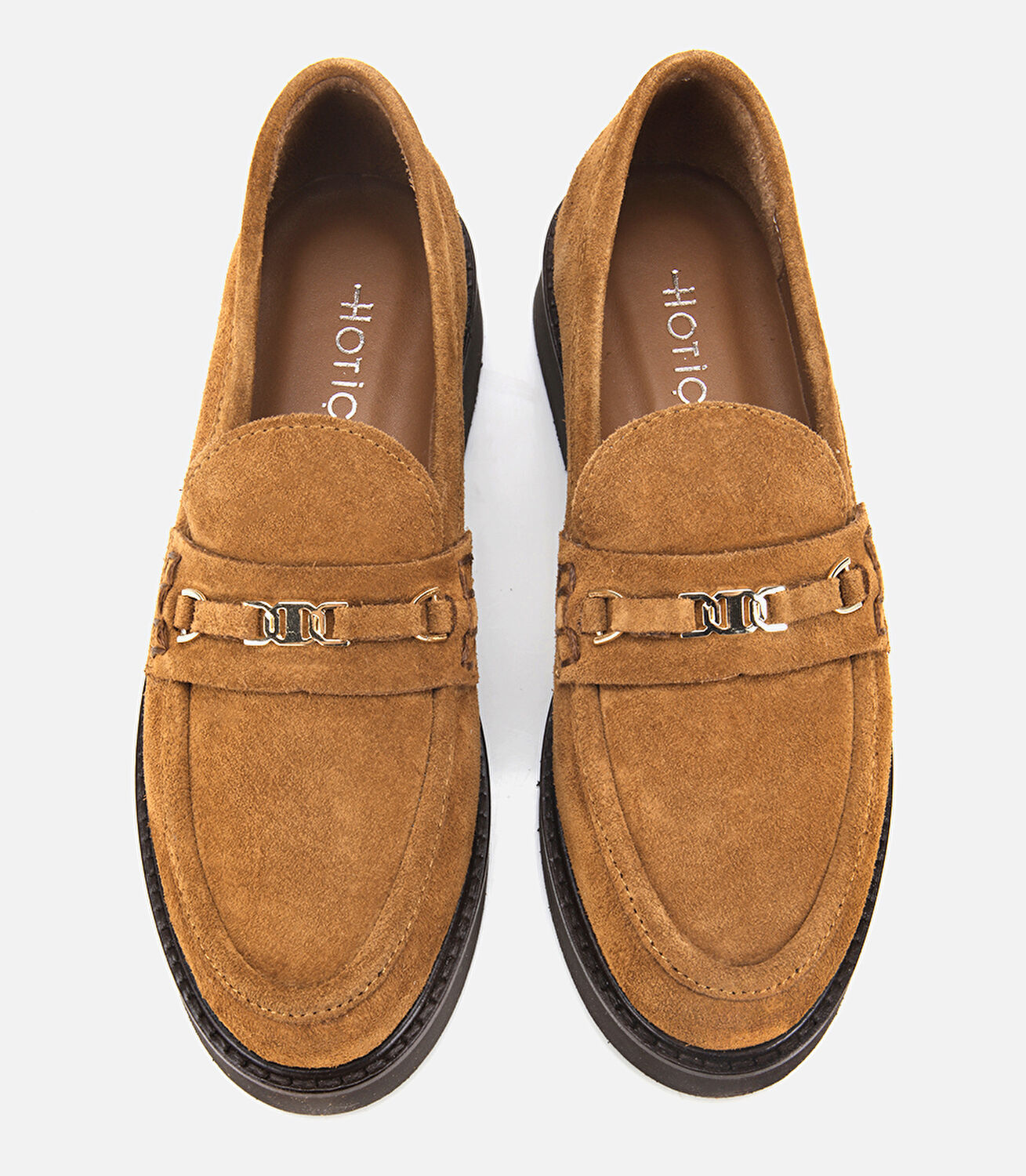 Kadın Süet Deri Taba Tokalı Hafif Tabanlı Klasik Loafer