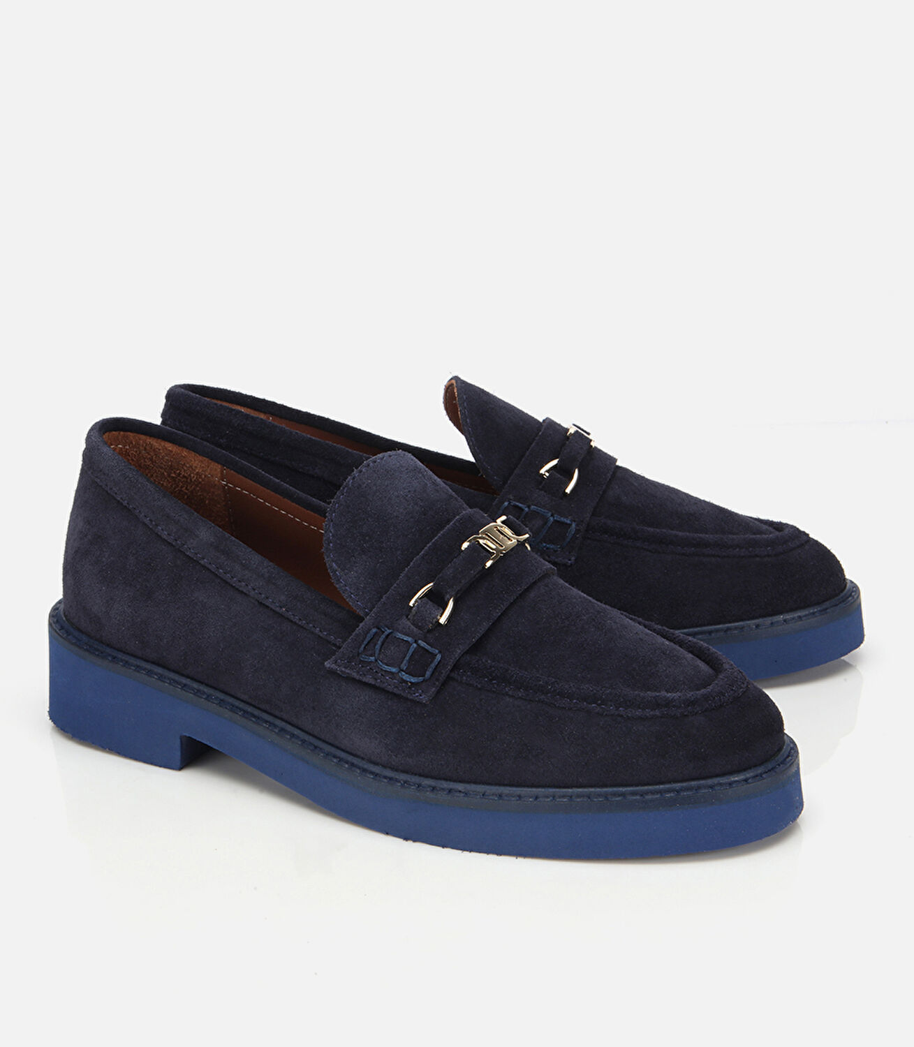 Kadın Süet Deri Lacivert Tokalı Hafif Tabanlı Klasik Loafer