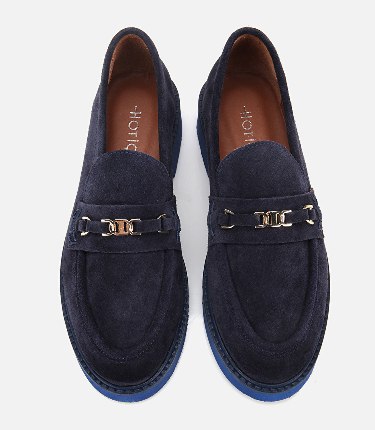 Kadın Süet Deri Lacivert Tokalı Hafif Tabanlı Klasik Loafer