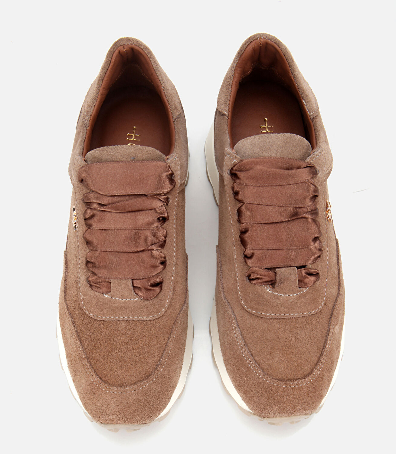 Kadın Süet Deri Bej Bağcık Detaylı Yüksek Tabanlı Spor Ayakkabı