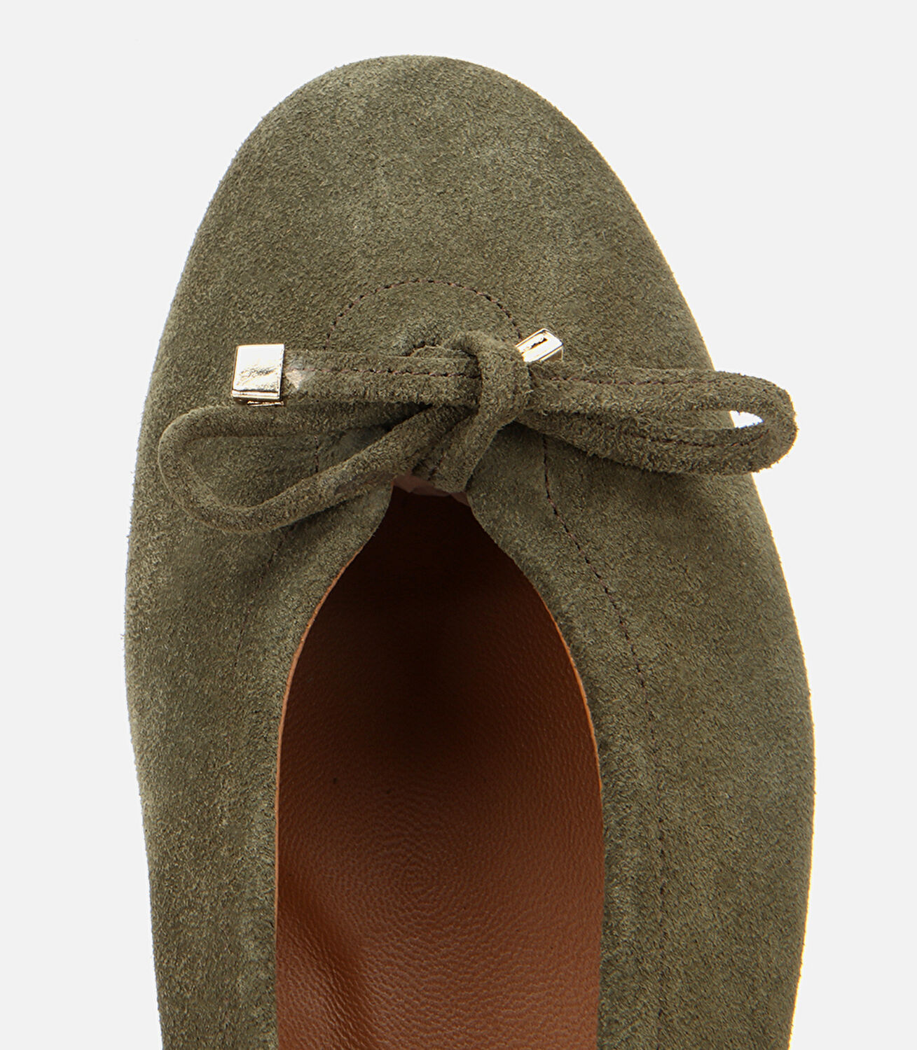 Kadın Süet Deri Haki Fiyonk Detaylı Babet